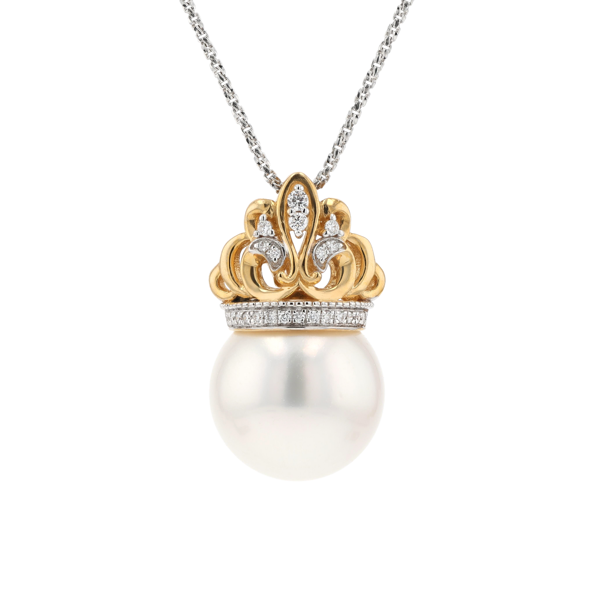 18KG 12.6mm South Sea White Pearl Diamond Pendant