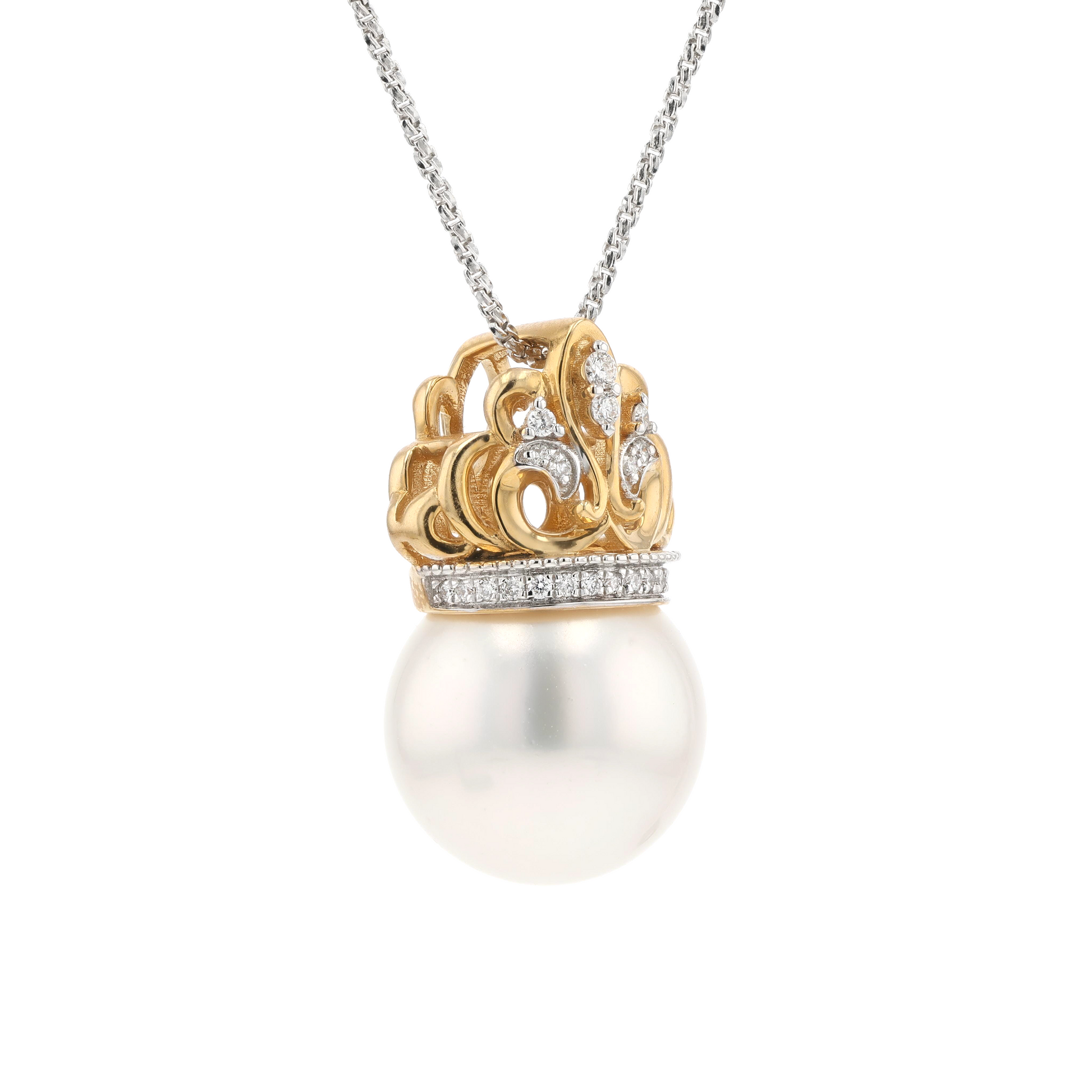 18KG 12.6mm South Sea White Pearl Diamond Pendant