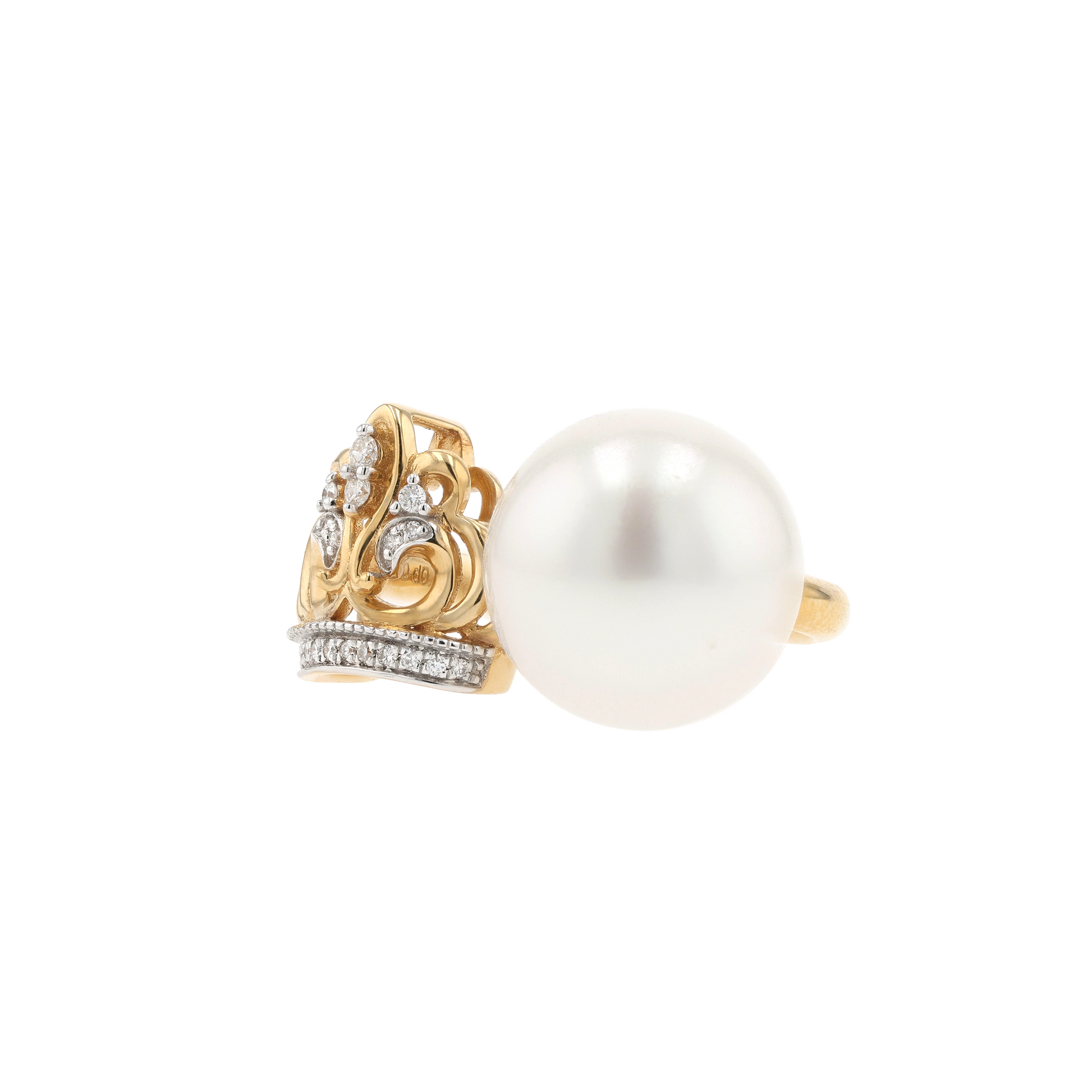 18KG 11.8mm South Sea White Pearl Diamond Ring