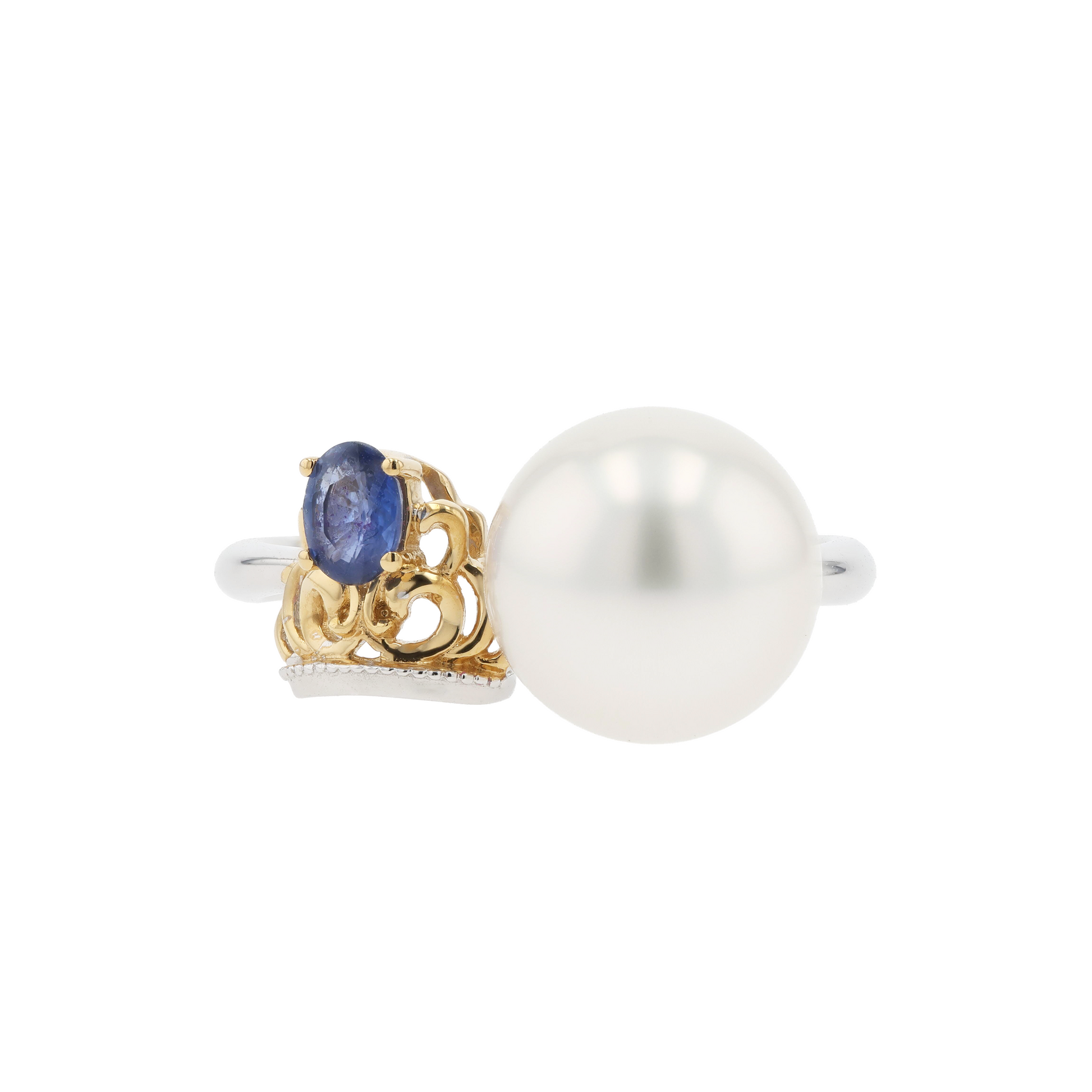 18KG 9.6mm South Sea White Pearl Sapphire Ring