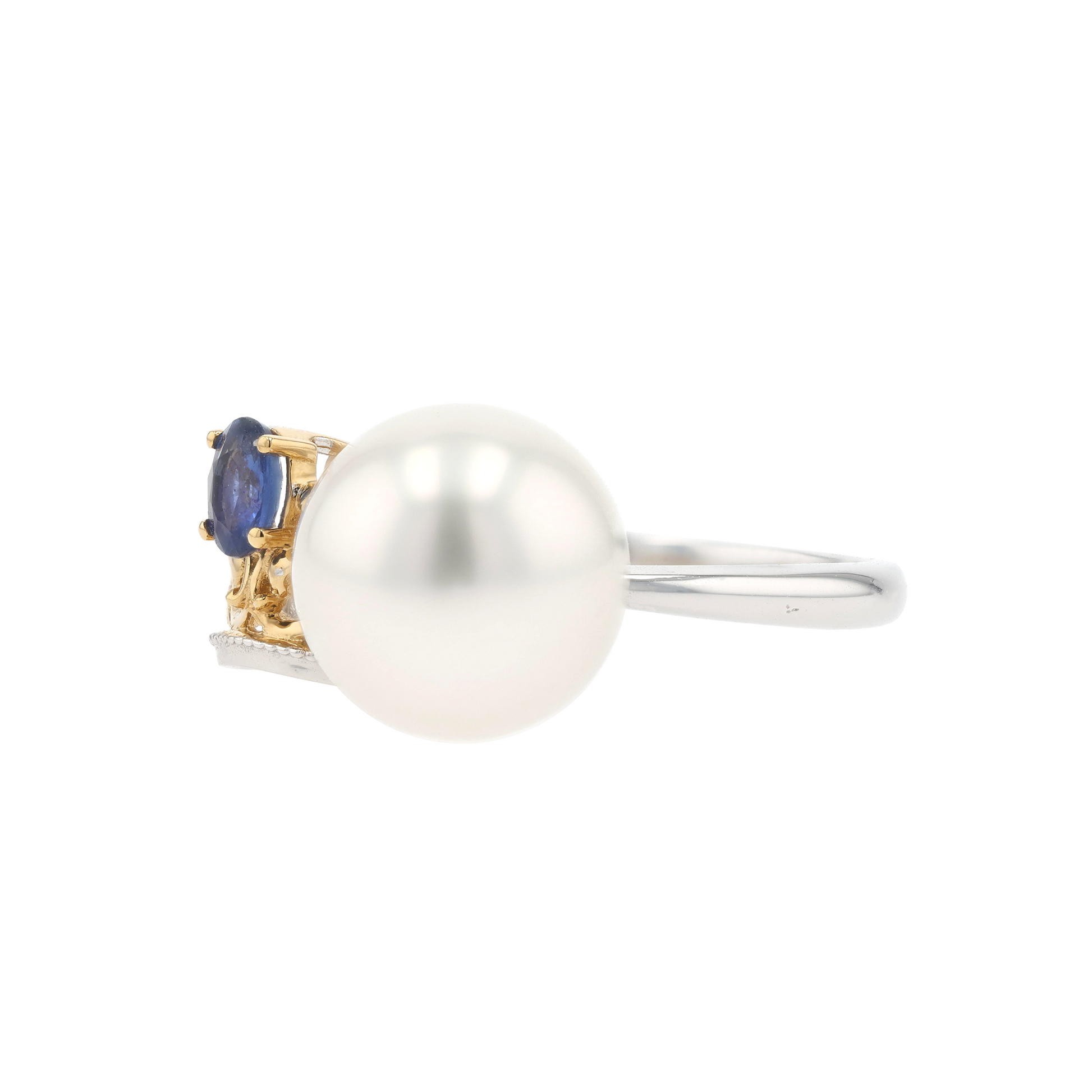 18KG 9.6mm South Sea White Pearl Sapphire Ring