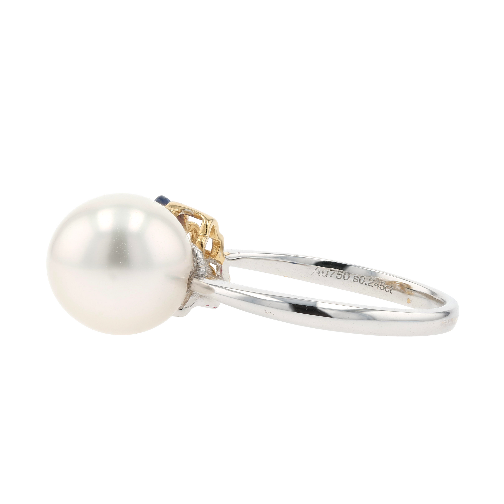 18KG 9.6mm South Sea White Pearl Sapphire Ring
