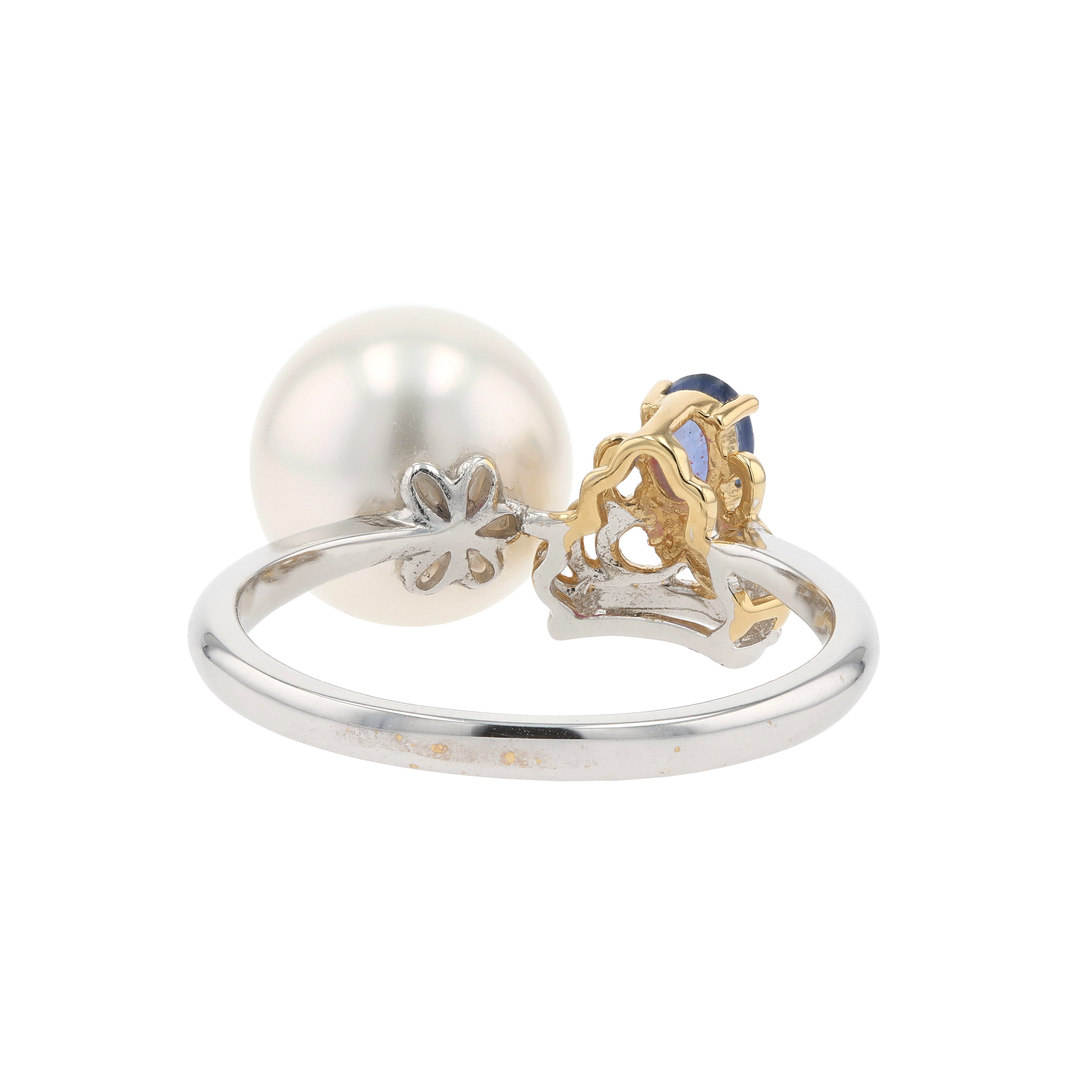 18KG 9.6mm South Sea White Pearl Sapphire Ring
