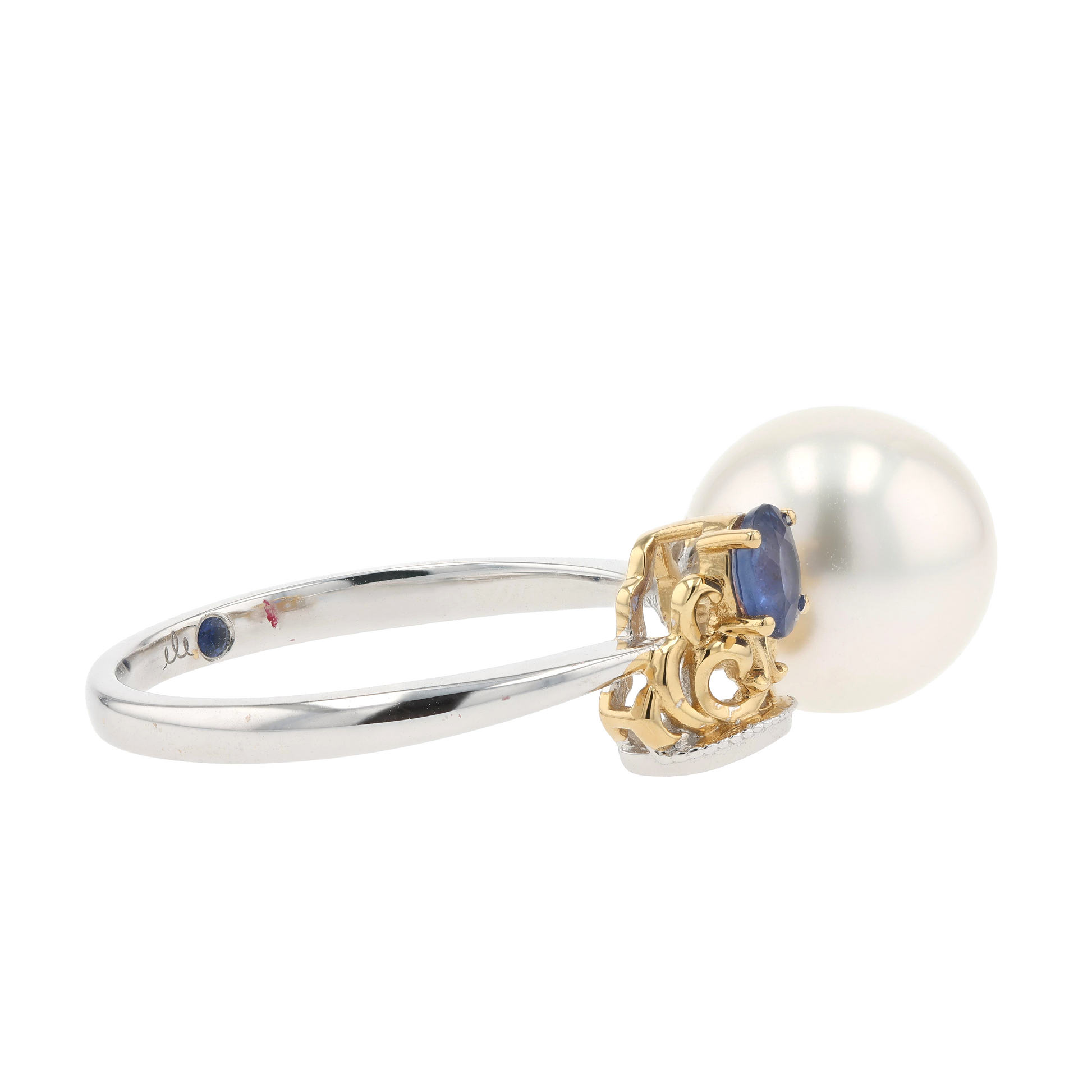 18KG 9.6mm South Sea White Pearl Sapphire Ring