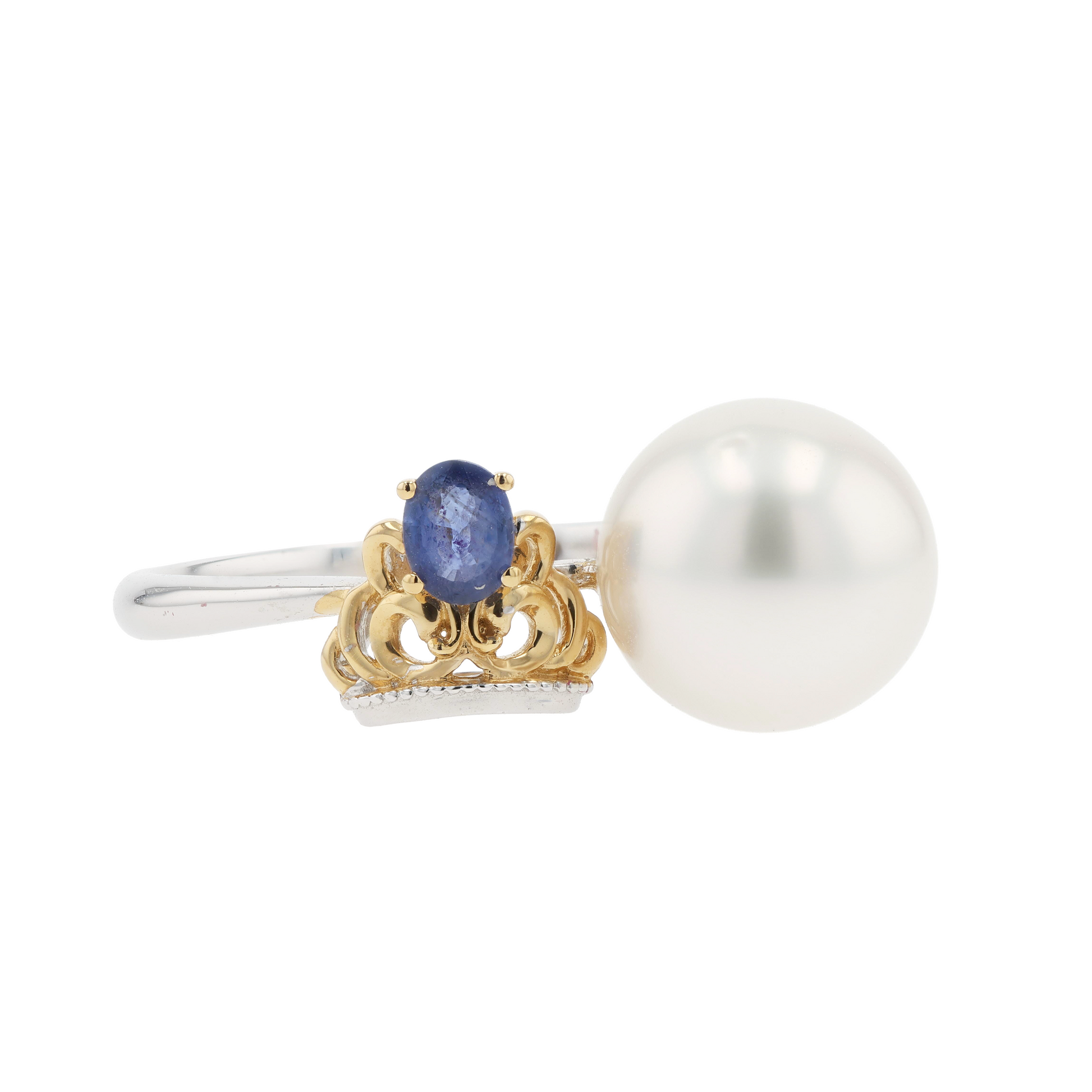 18KG 9.6mm South Sea White Pearl Sapphire Ring