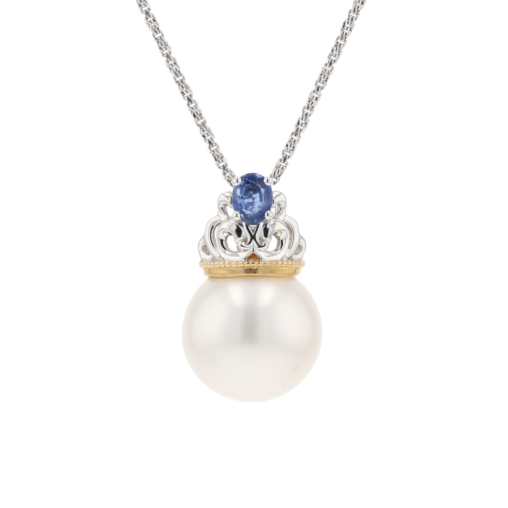 18KG 11.0mm South Sea White Pearl Sapphire Pendant
