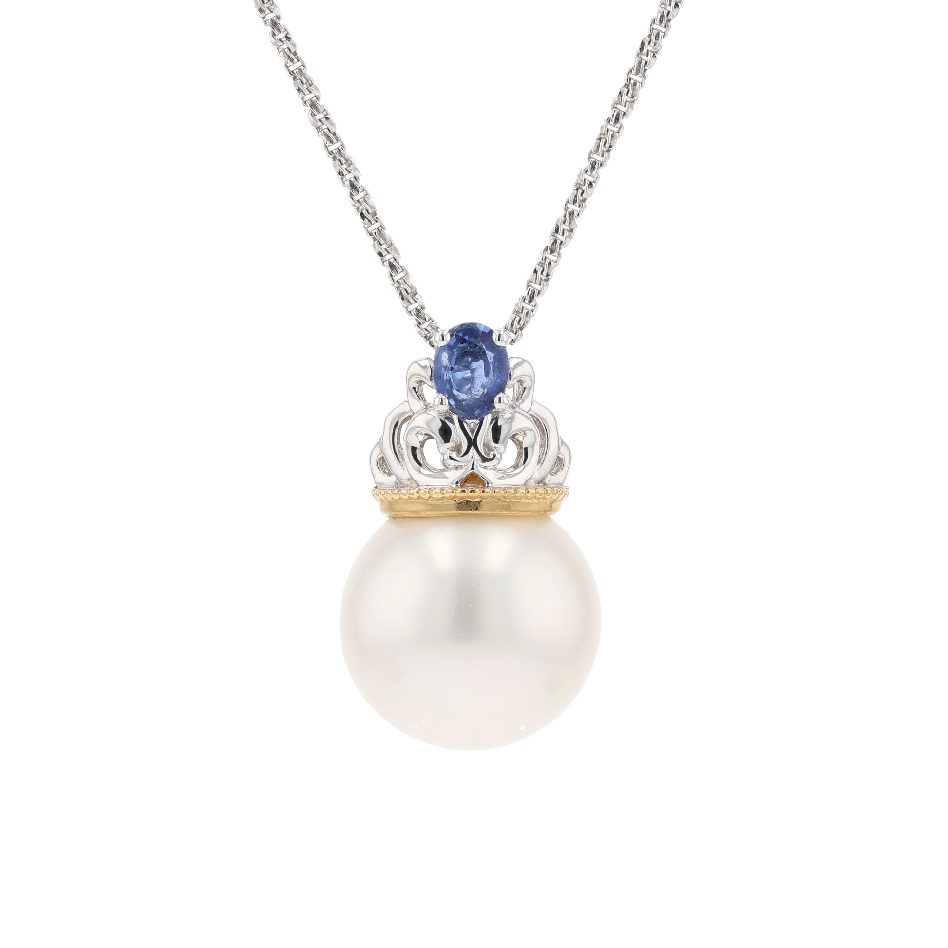 18KG 11.0mm South Sea White Pearl Sapphire Pendant