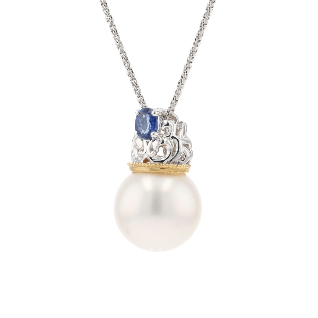 18KG 11.0mm South Sea White Pearl Sapphire Pendant