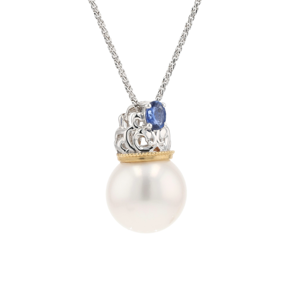 18KG 11.0mm South Sea White Pearl Sapphire Pendant