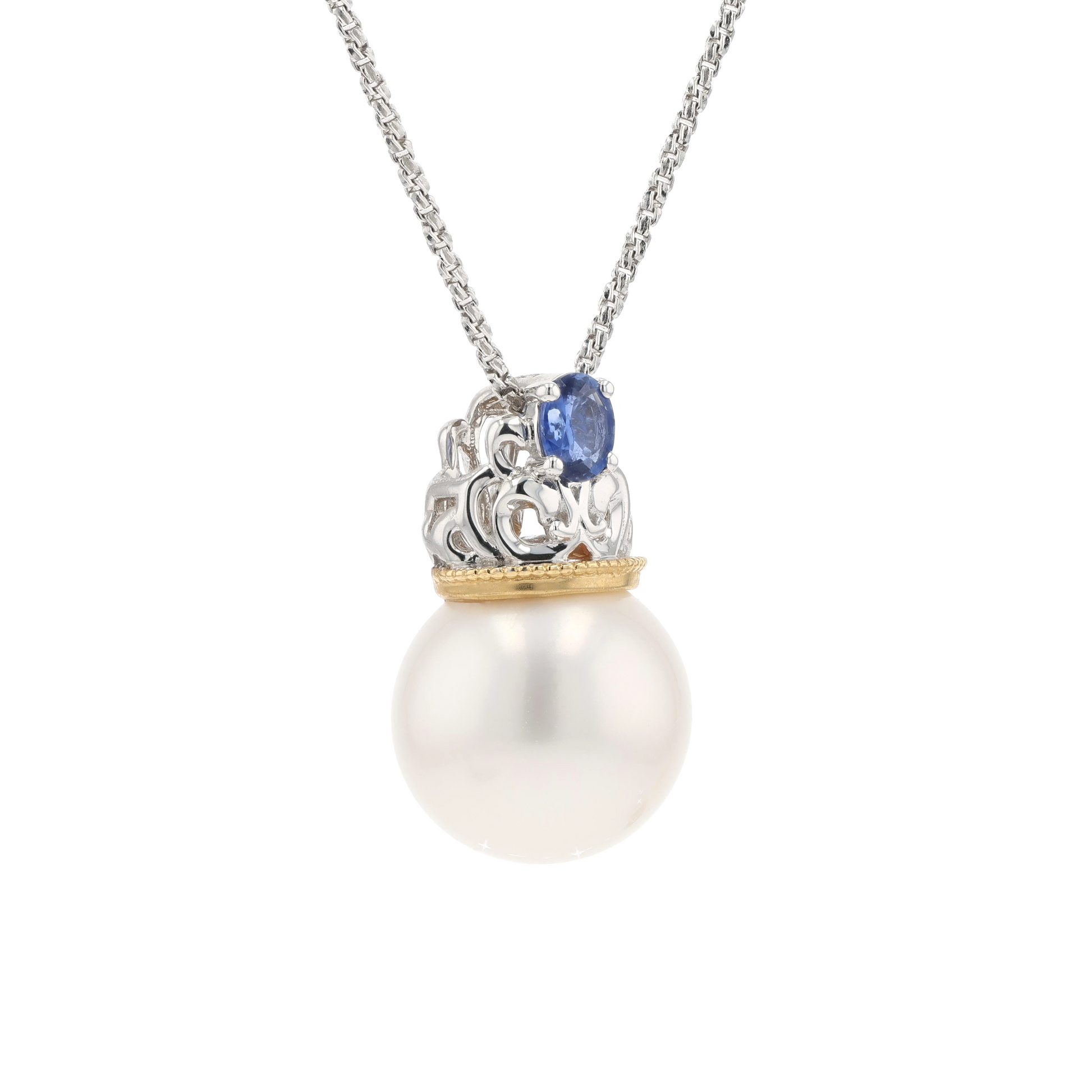 18KG 11.0mm South Sea White Pearl Sapphire Pendant