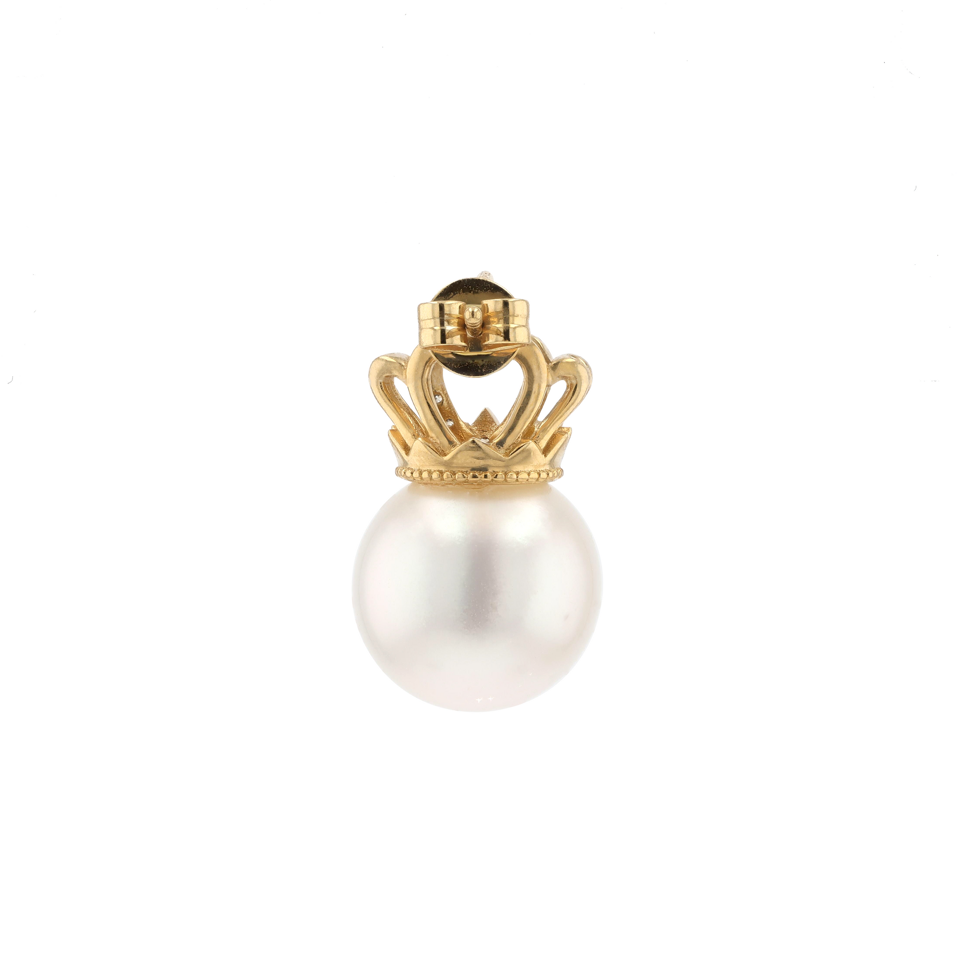 18KG 11.2/11.2mm South Sea White Pearl Diamond Sapphire Earrings