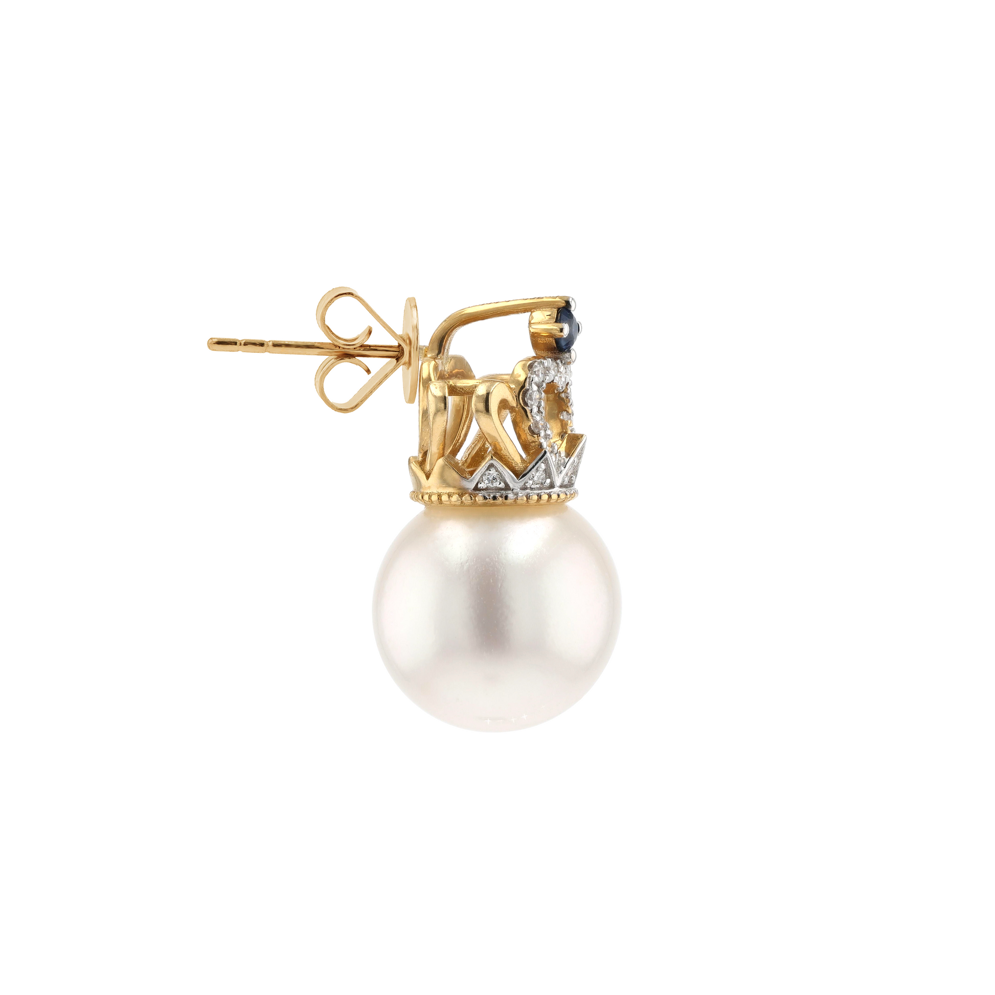 18KG 11.2/11.2mm South Sea White Pearl Diamond Sapphire Earrings