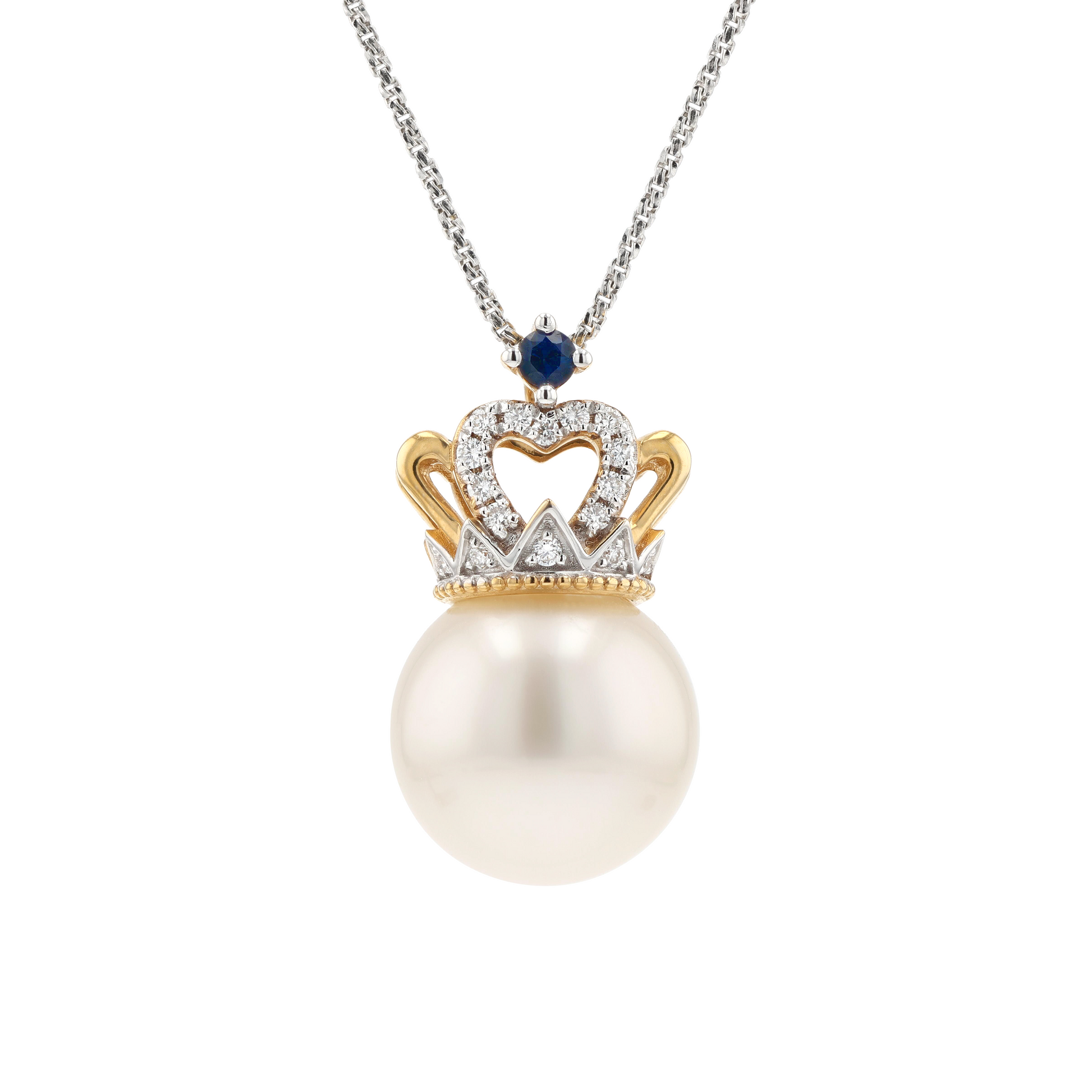18KG 12.8mm South Sea White Pearl Diamond Sapphire Pendant