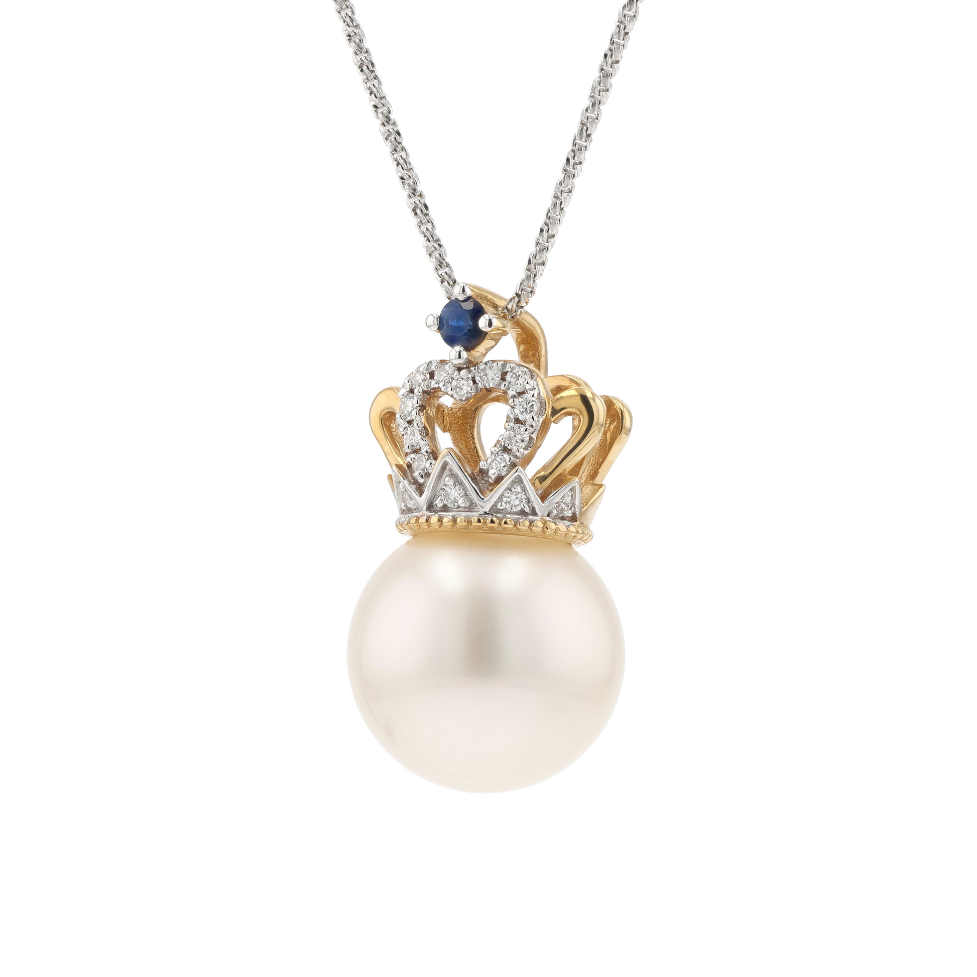 18KG 12.8mm South Sea White Pearl Diamond Sapphire Pendant