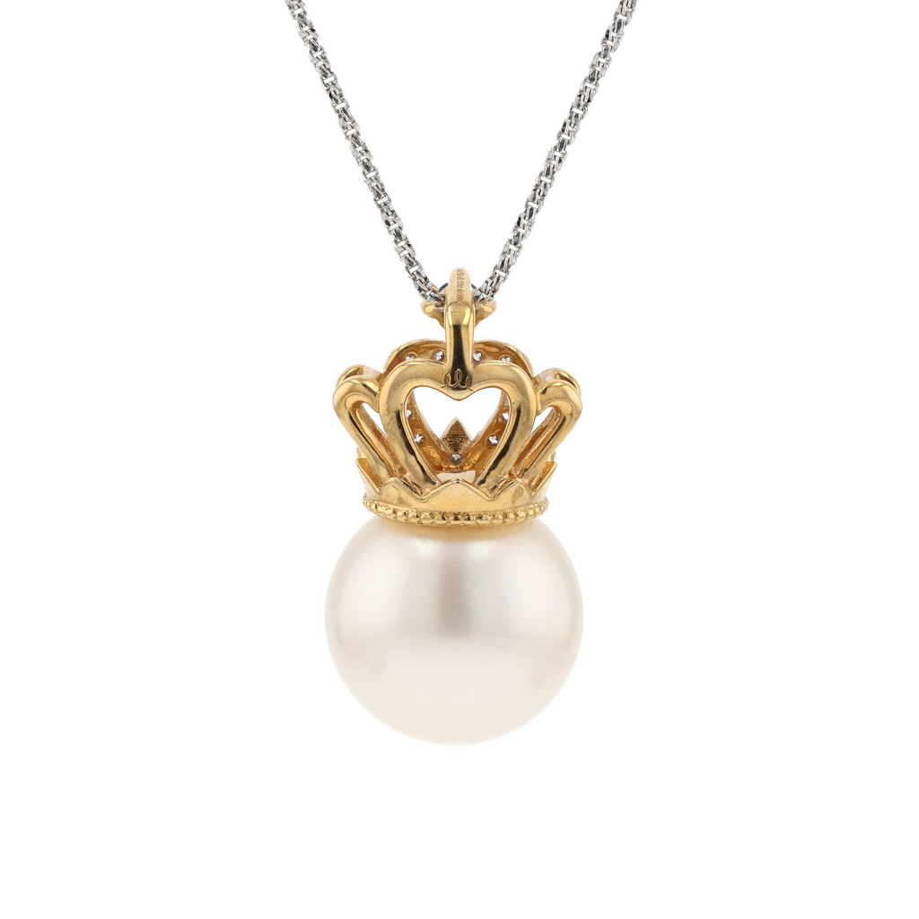 18KG 12.8mm South Sea White Pearl Diamond Sapphire Pendant