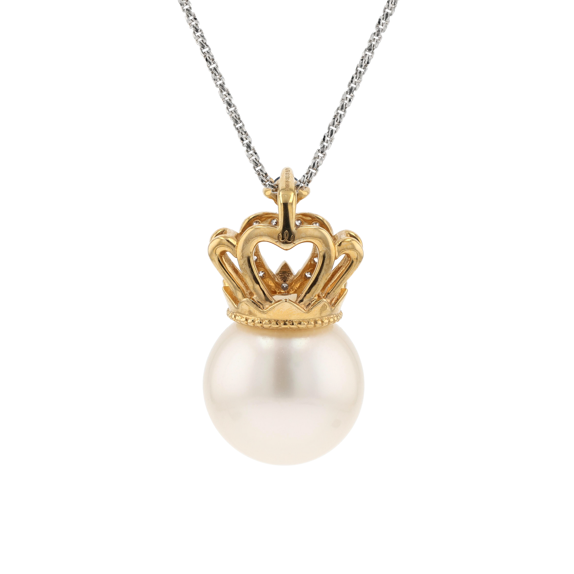 18KG 12.8mm South Sea White Pearl Diamond Sapphire Pendant