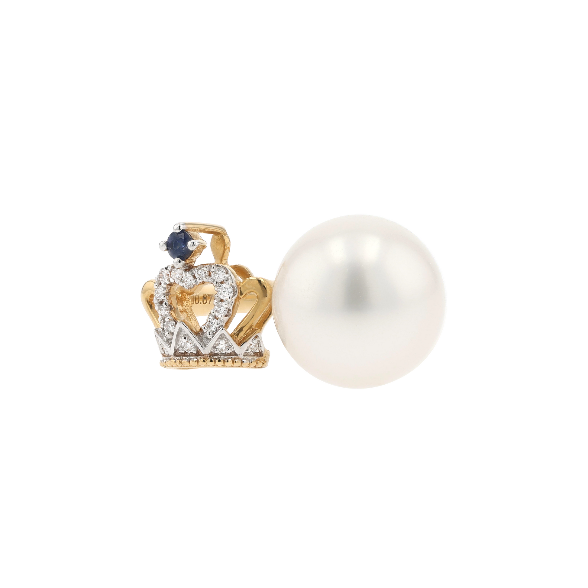 18KG 11.2mm South Sea White Pearl Diamond Sapphire Ring