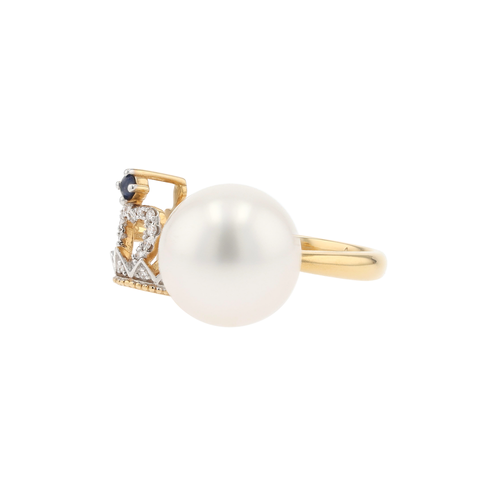 18KG 11.2mm South Sea White Pearl Diamond Sapphire Ring