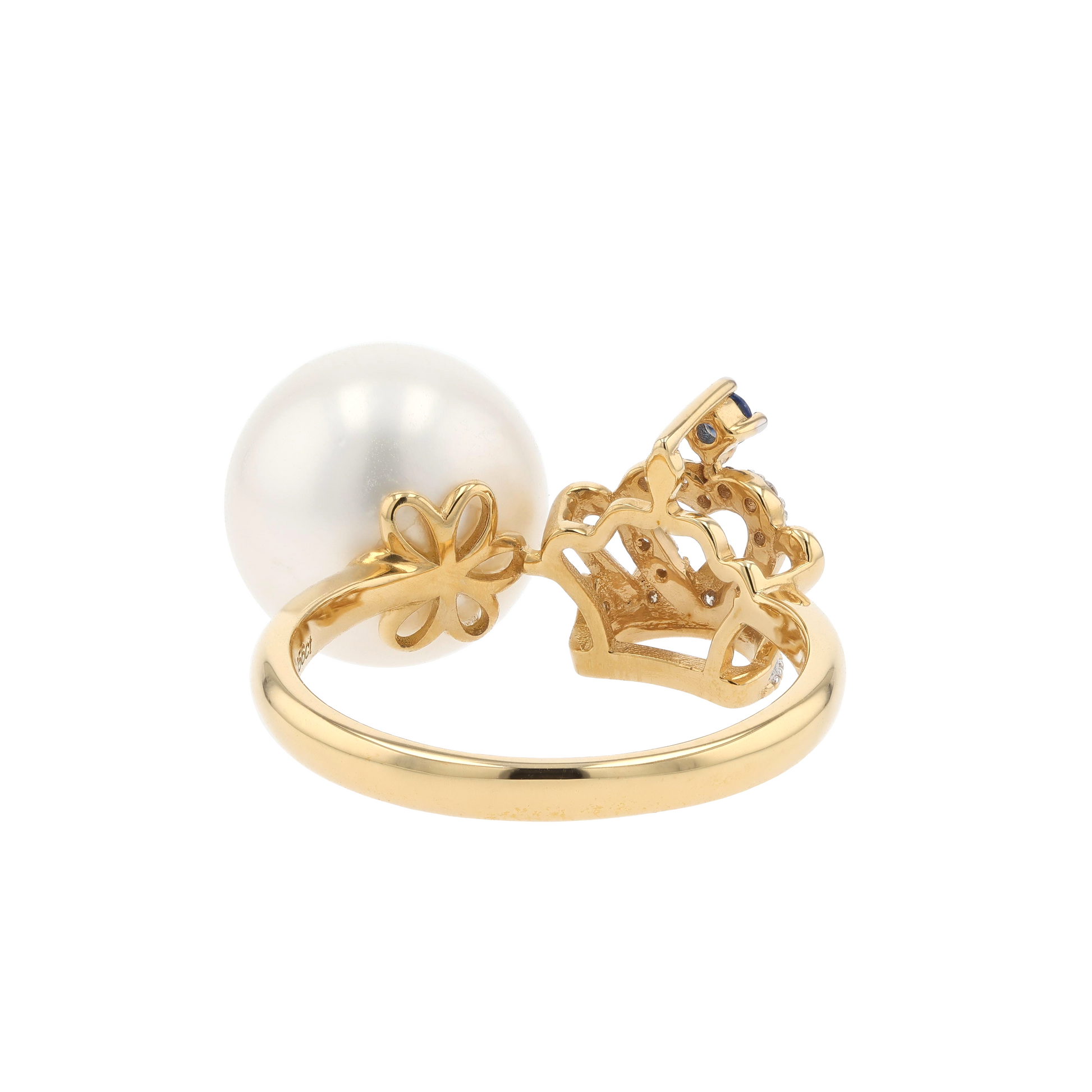 18KG 11.2mm South Sea White Pearl Diamond Sapphire Ring