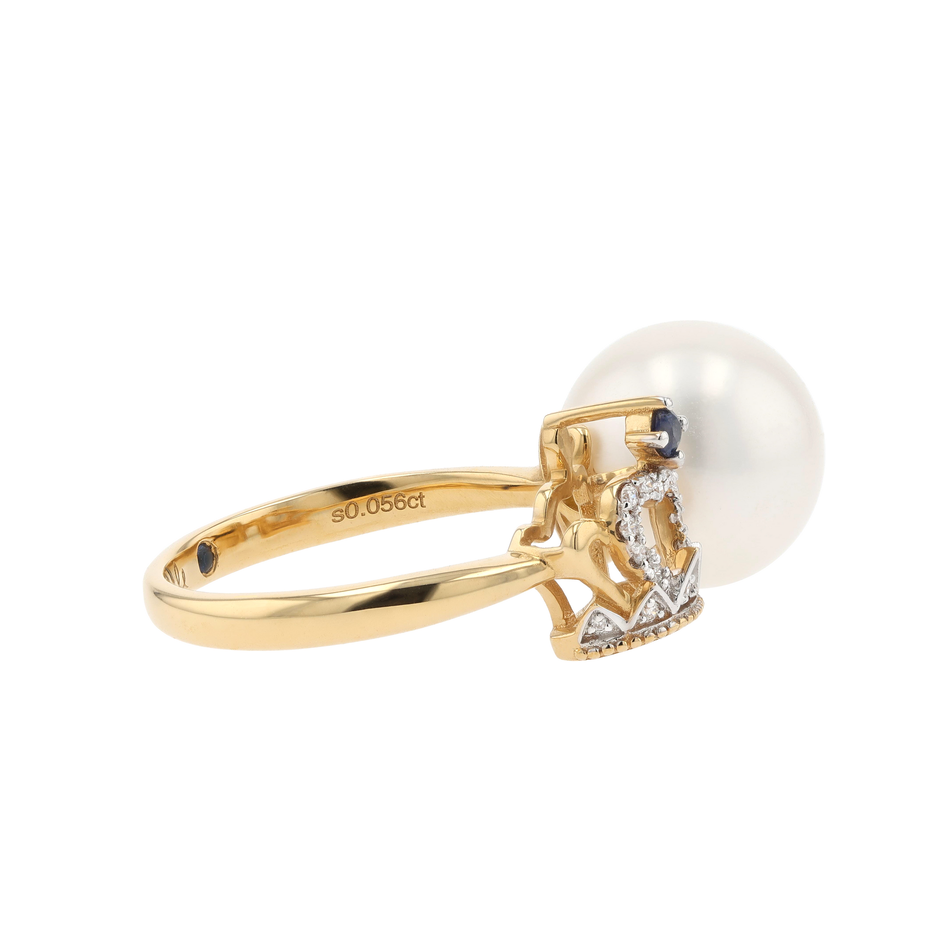 18KG 11.2mm South Sea White Pearl Diamond Sapphire Ring