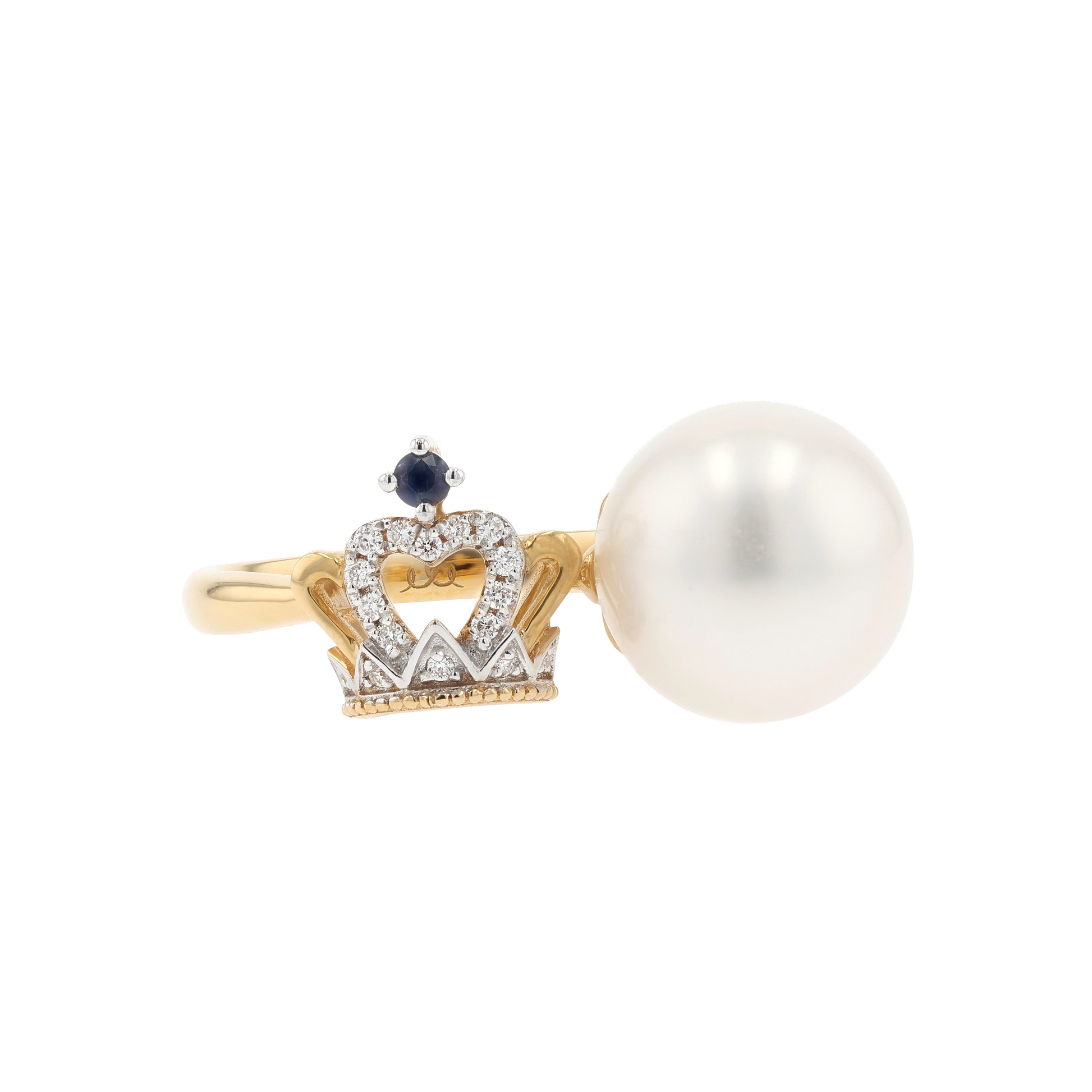 18KG 11.2mm South Sea White Pearl Diamond Sapphire Ring