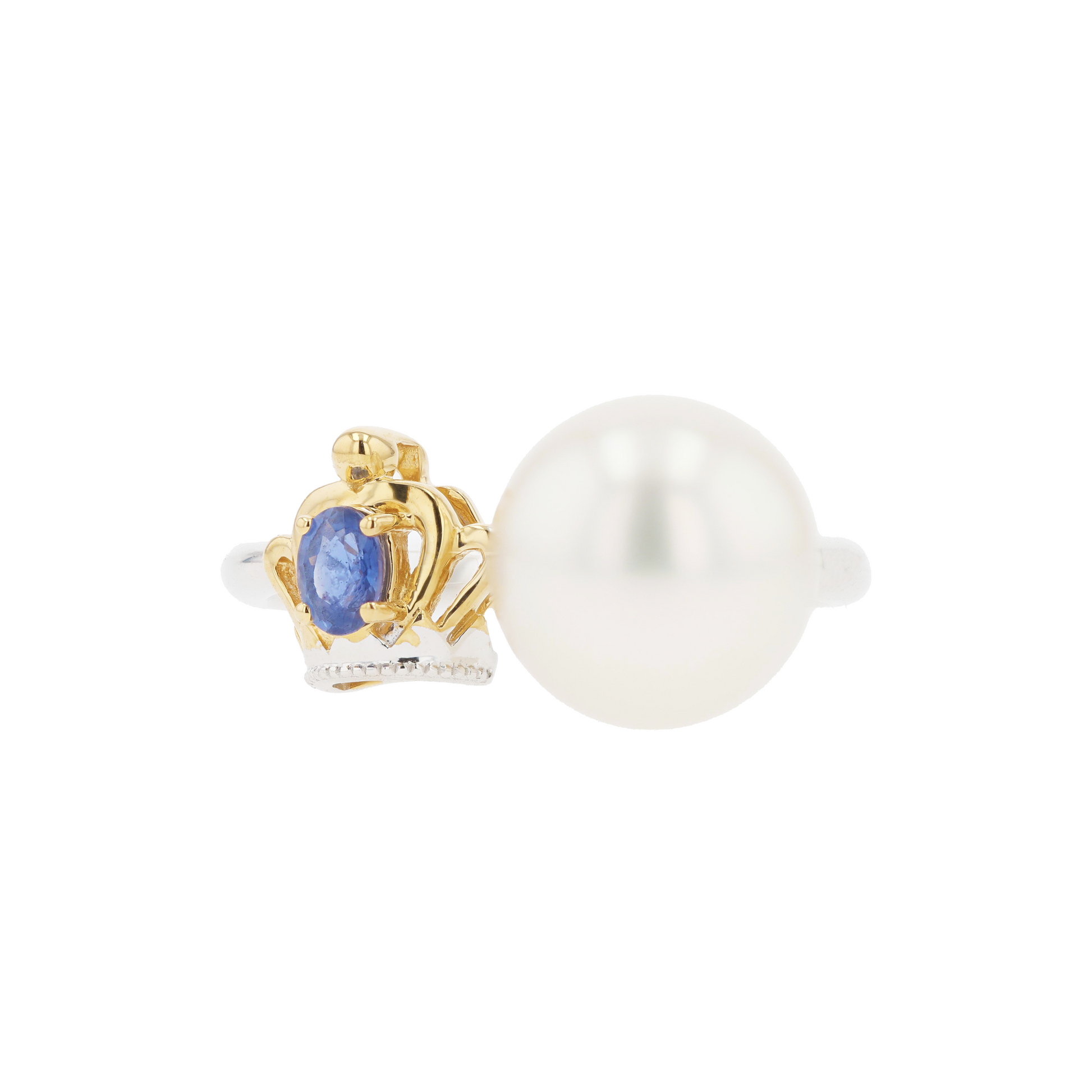 18KG 9.9mm South Sea White Pearl Sapphire Ring