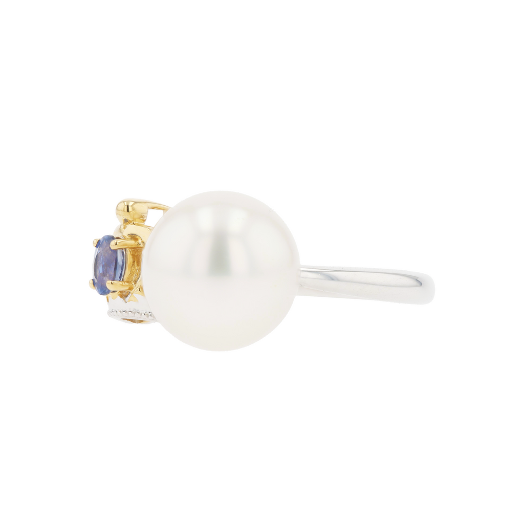 18KG 9.9mm South Sea White Pearl Sapphire Ring