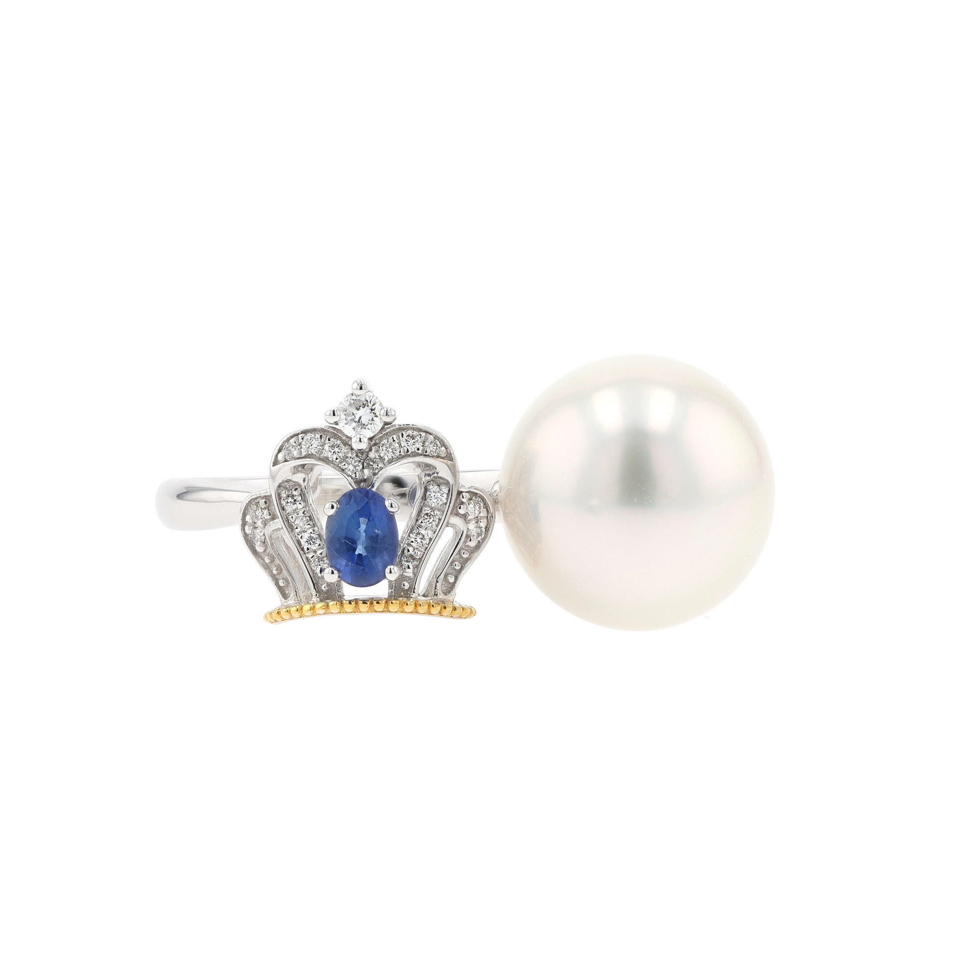 18KG 11.7mm South Sea White Pearl Diamond Sapphire Ring