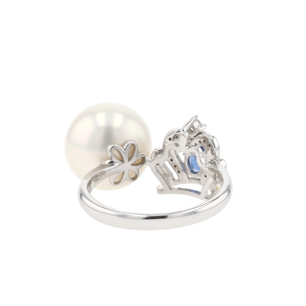 18KG 11.7mm South Sea White Pearl Diamond Sapphire Ring