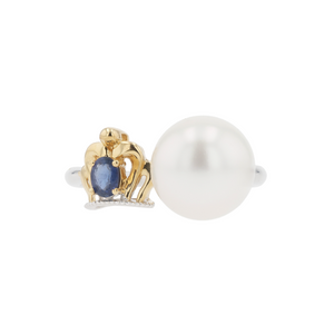 18KG 9.9mm South Sea White Pearl Sapphire Ring
