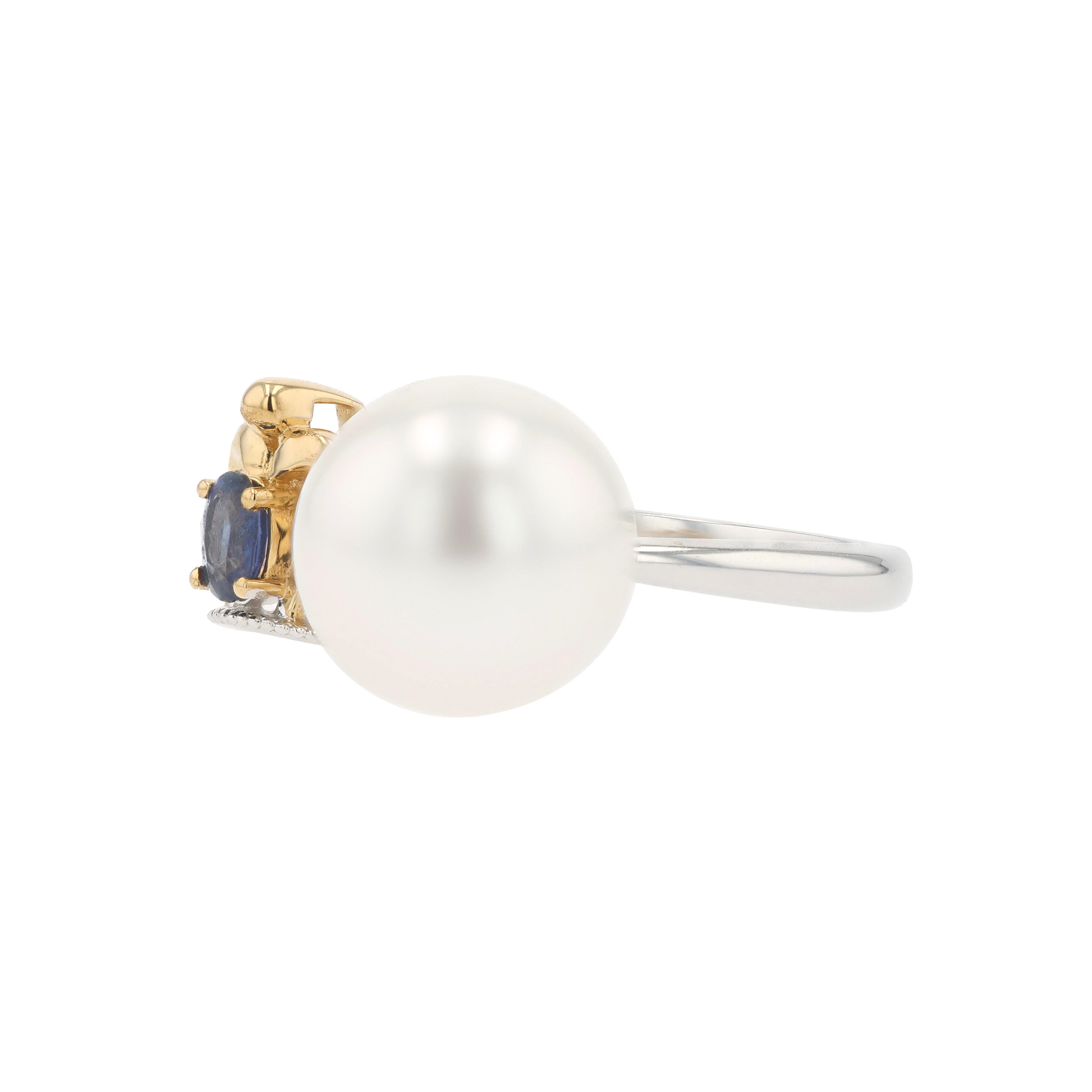 18KG 9.9mm South Sea White Pearl Sapphire Ring