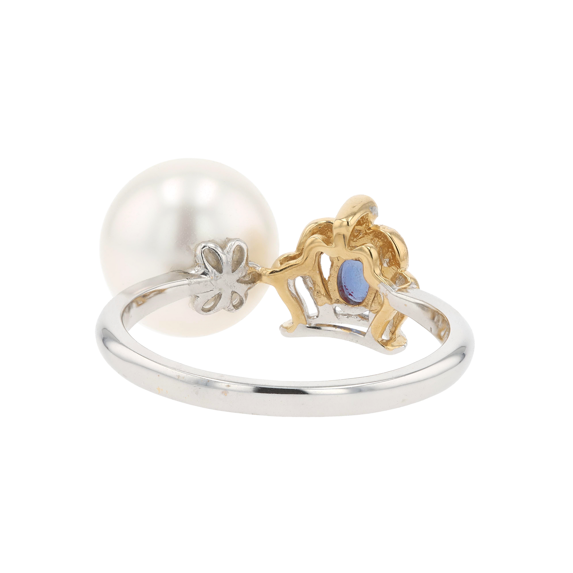 18KG 9.9mm South Sea White Pearl Sapphire Ring