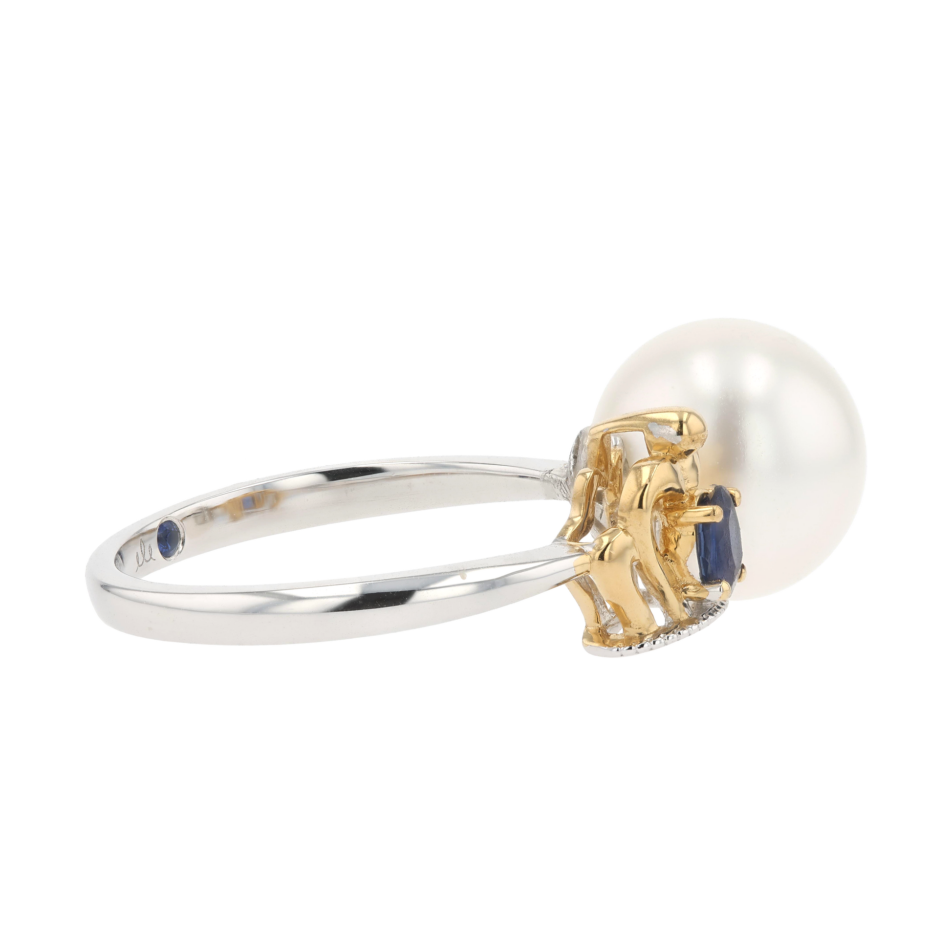 18KG 9.9mm South Sea White Pearl Sapphire Ring
