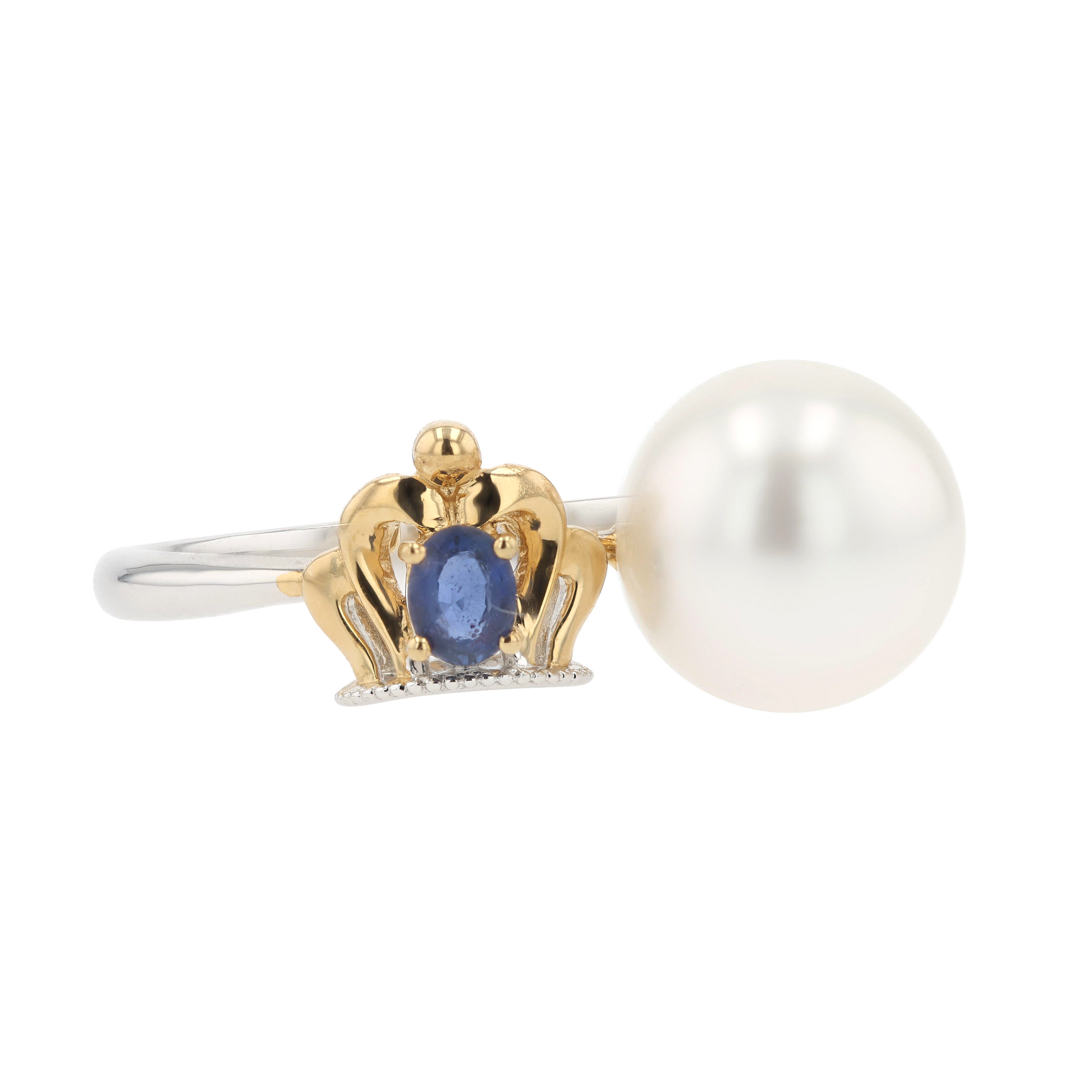 18KG 9.9mm South Sea White Pearl Sapphire Ring