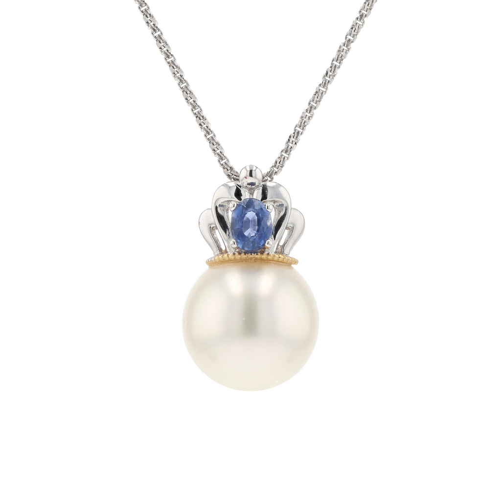 18KG 10.7mm South Sea White Pearl Sapphire Pendant