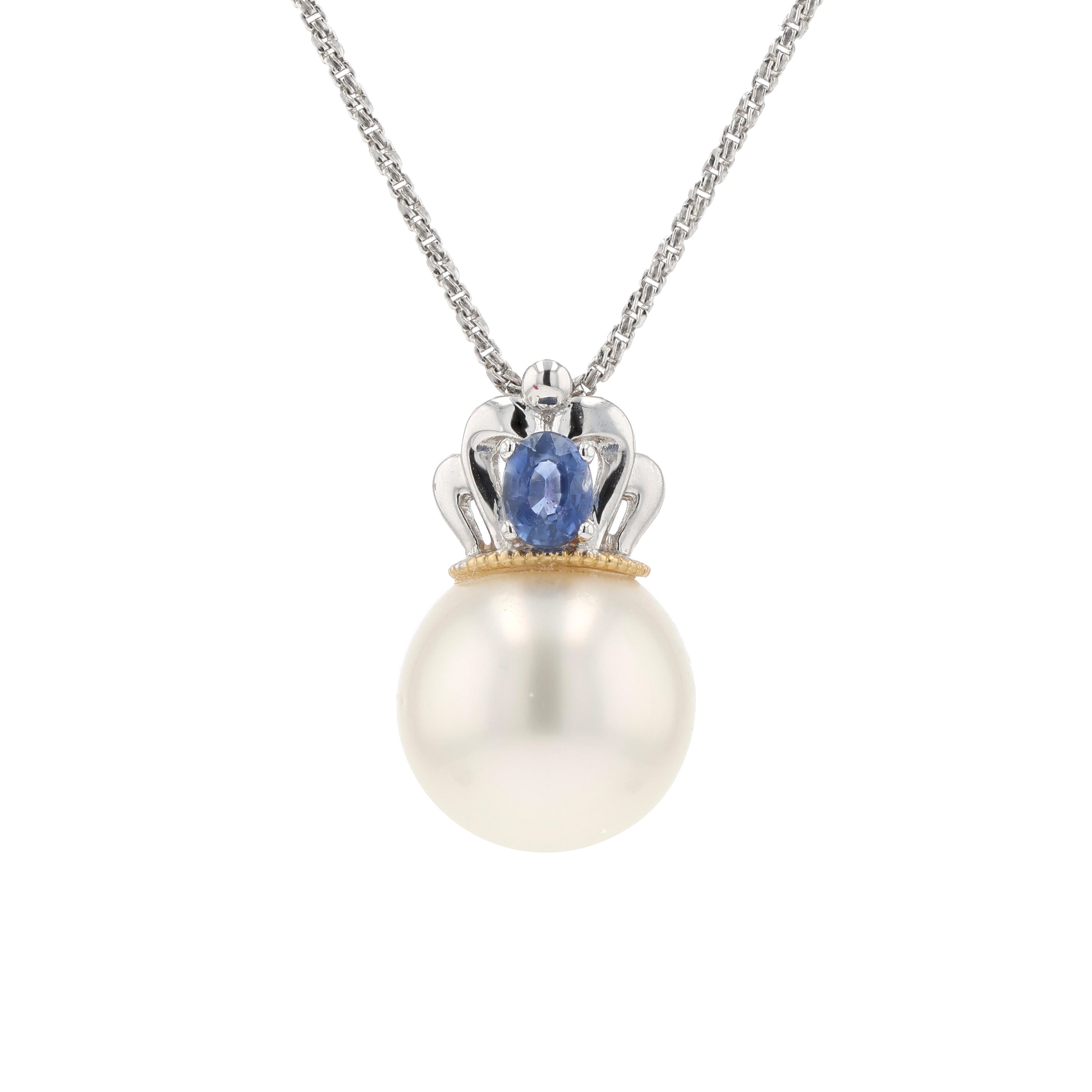 18KG 10.7mm South Sea White Pearl Sapphire Pendant
