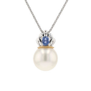 18KG 10.7mm South Sea White Pearl Sapphire Pendant