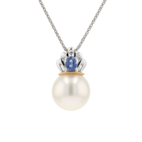 18KG 10.7mm South Sea White Pearl Sapphire Pendant