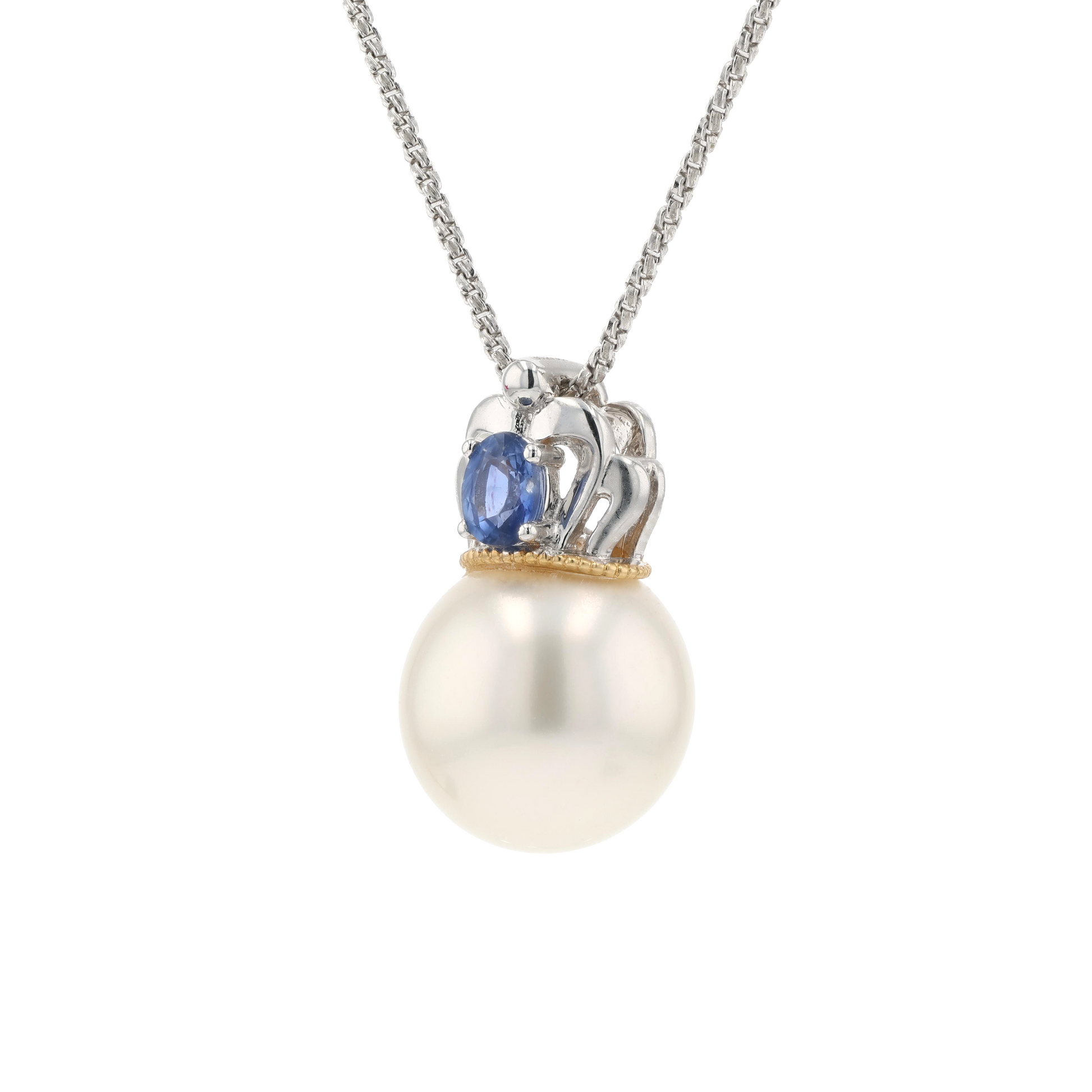 18KG 10.7mm South Sea White Pearl Sapphire Pendant