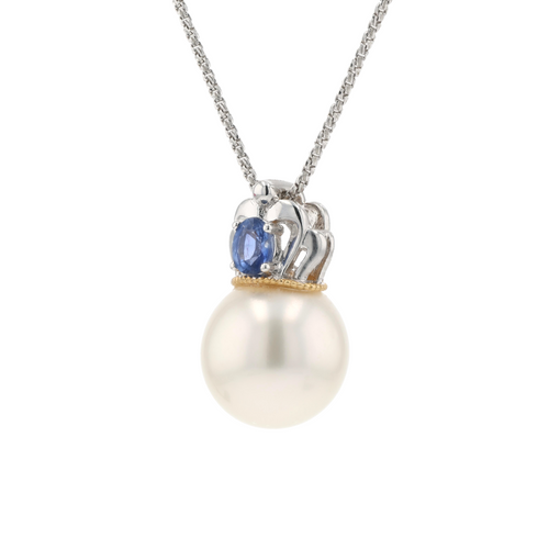 18KG 10.7mm South Sea White Pearl Sapphire Pendant