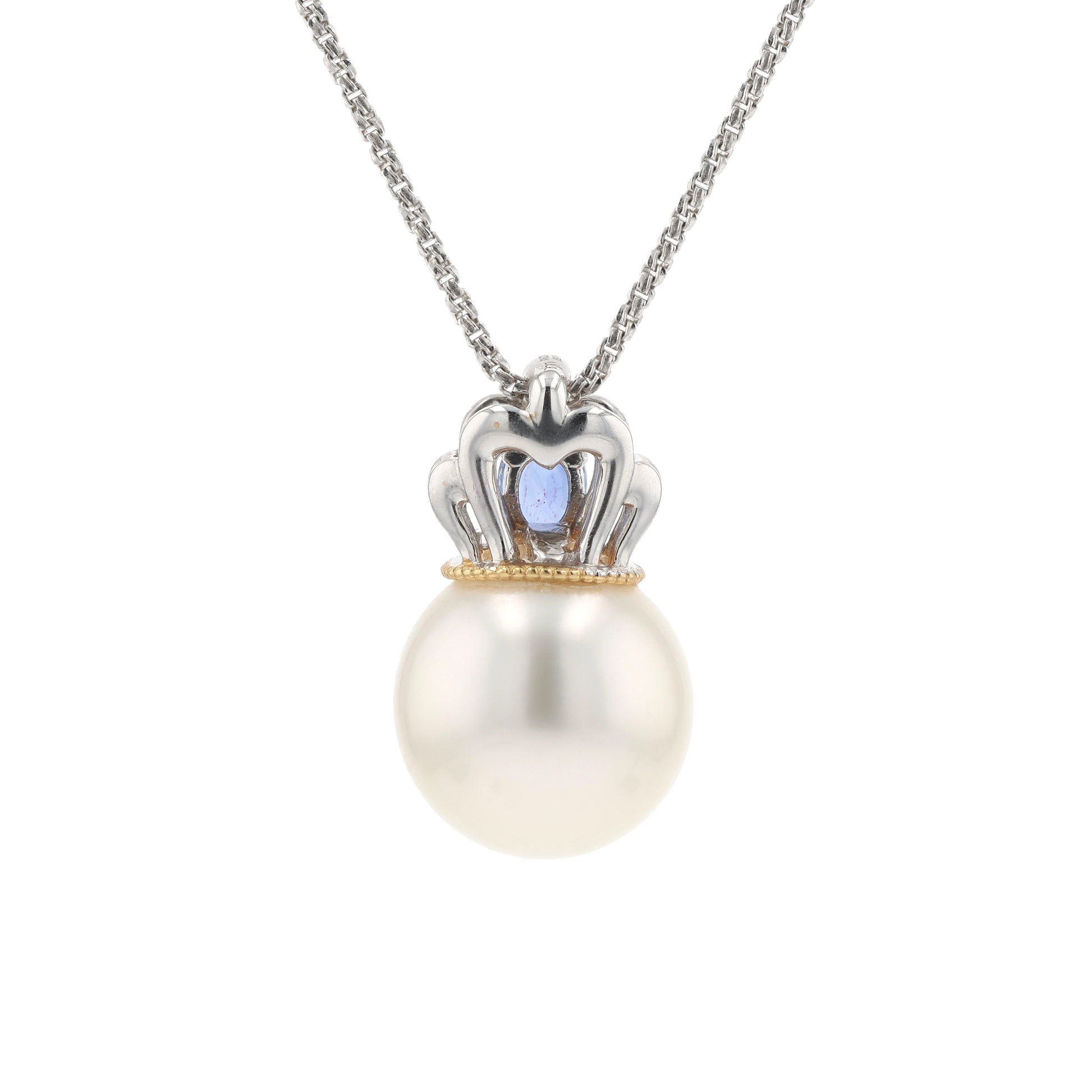 18KG 10.7mm South Sea White Pearl Sapphire Pendant