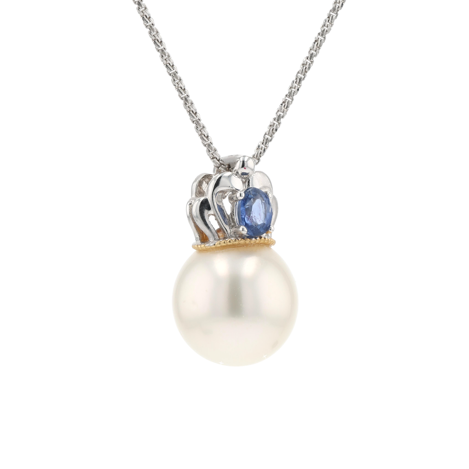 18KG 10.7mm South Sea White Pearl Sapphire Pendant