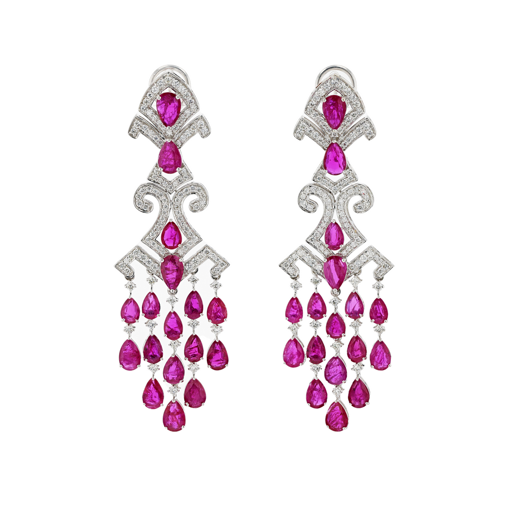 18KG Natural Unheated Red Ruby Diamond Earrings