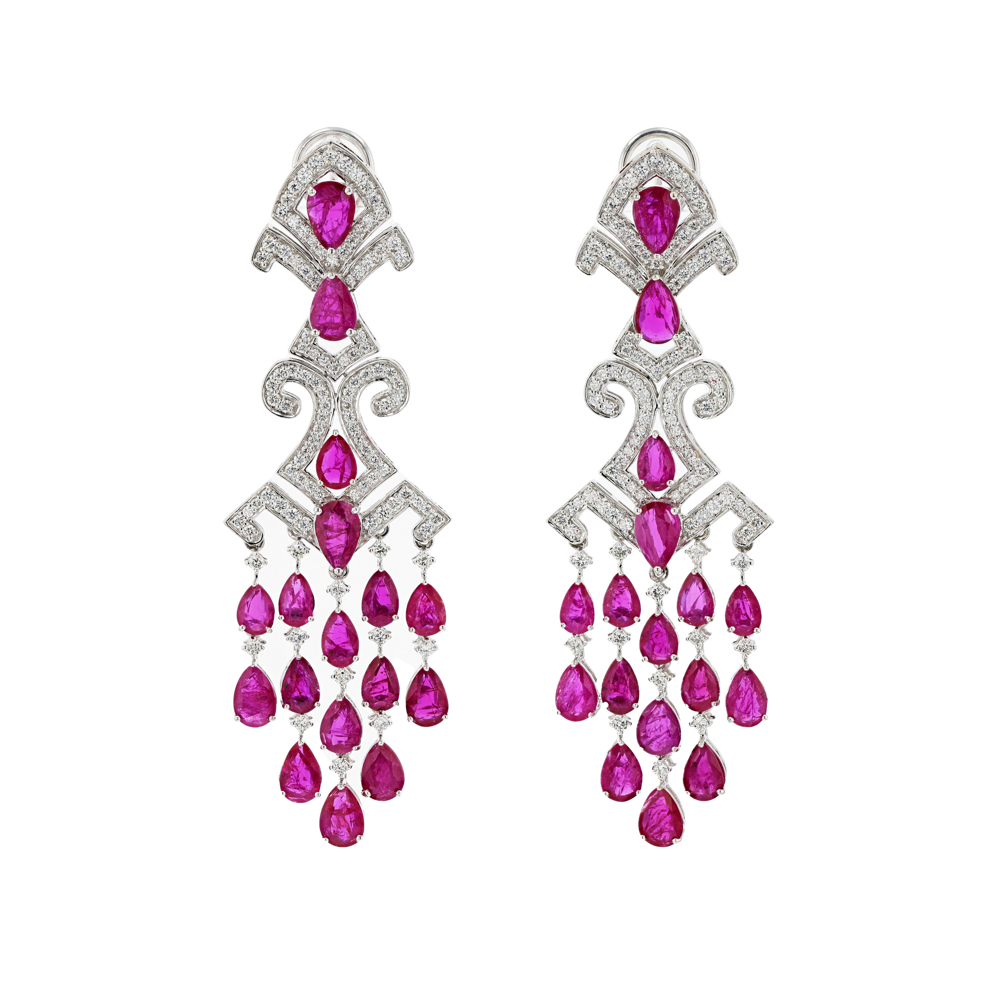 18KG Natural Unheated Red Ruby Diamond Earrings