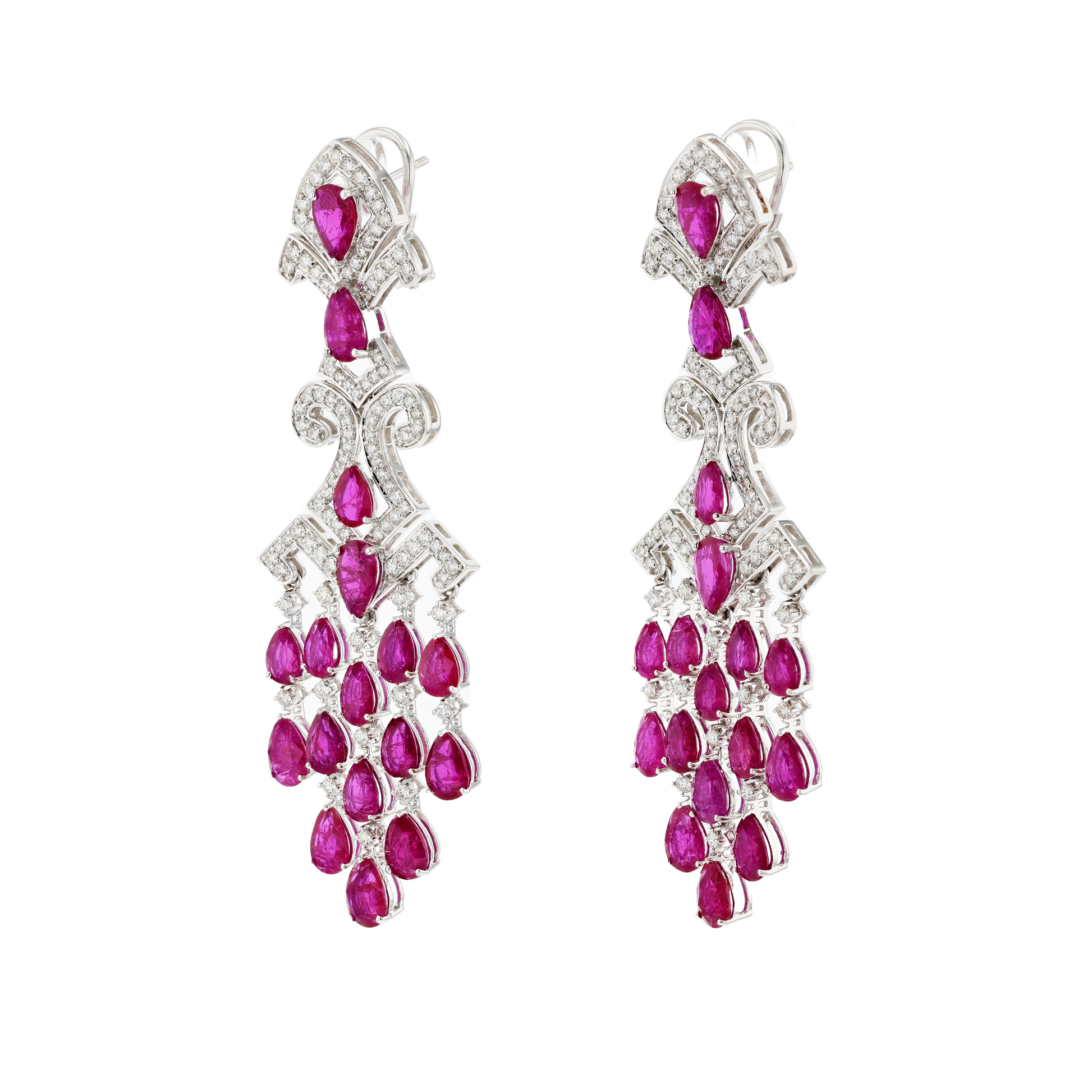 18KG Natural Unheated Red Ruby Diamond Earrings