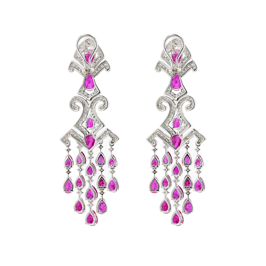 18KG Natural Unheated Red Ruby Diamond Earrings