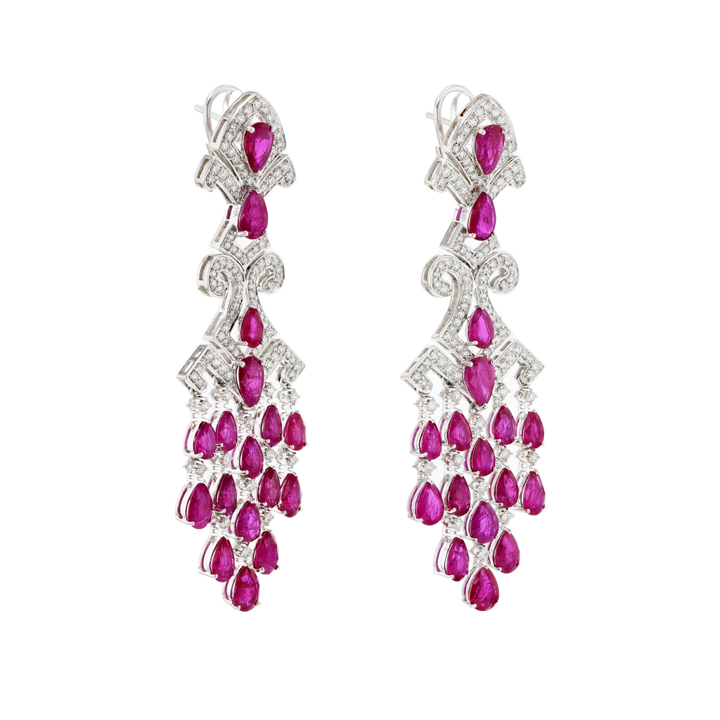 18KG Natural Unheated Red Ruby Diamond Earrings