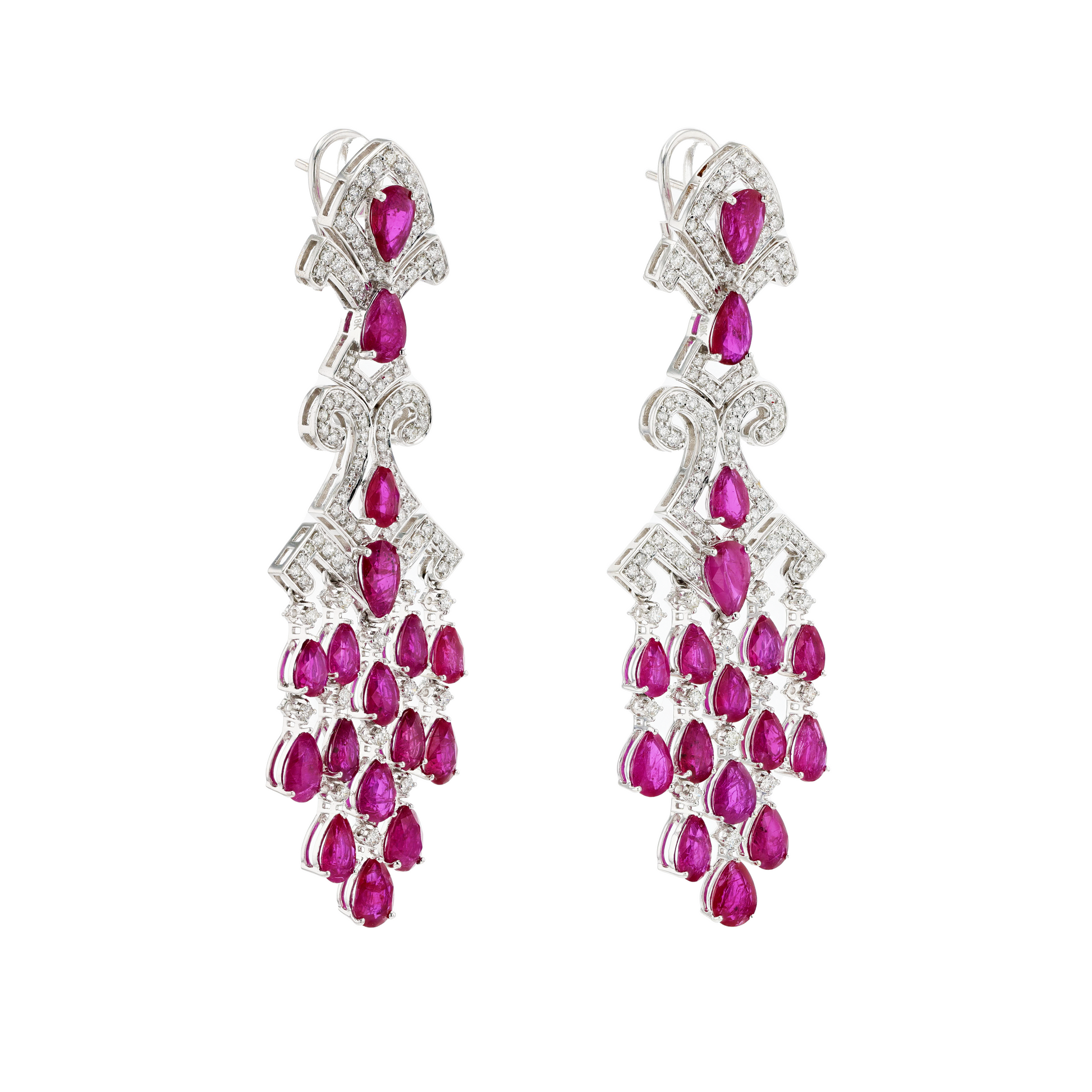 18KG Natural Unheated Red Ruby Diamond Earrings