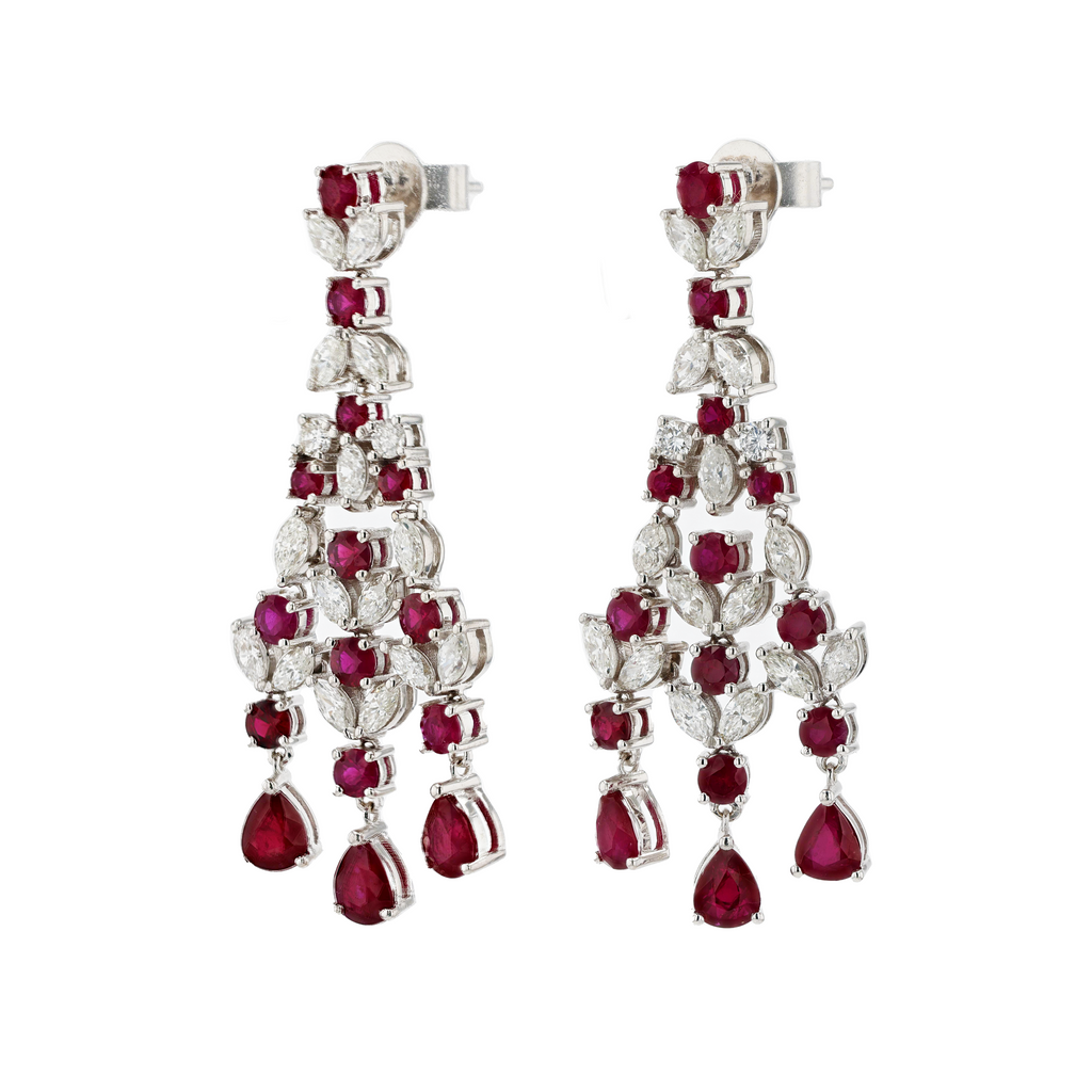 18KG Natural Unheated Vivid Pigeon's Blood Red Ruby Diamond Earrings