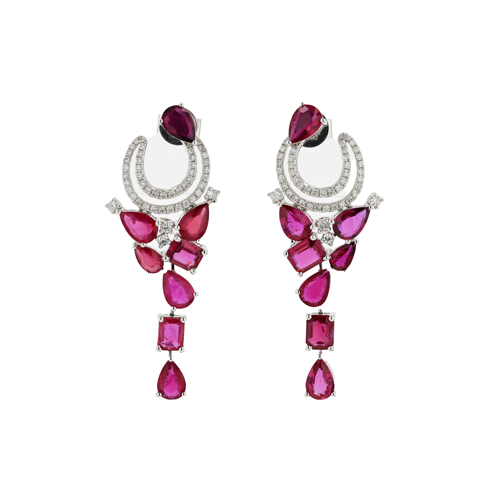 18KG Natural Unheated Intense Red Ruby Diamond Earrings